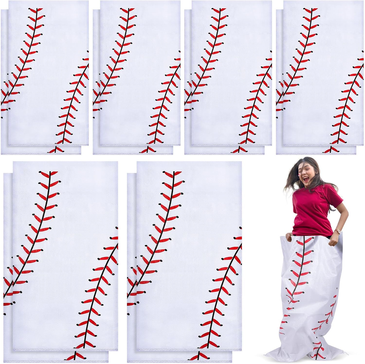 Cindeer 12 Pcs Potato Sack Race Bags Sports Themed Potato Race Jumping Bags 40 x 20 Inches for Adults Family Party Games and Activities Party Supplies(Baseball)
