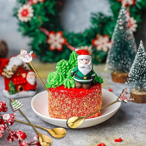 Miniatura 3 de GLKTOPO 4 cucharas de café de Navidad, cuchara agitadora de acero inoxidable para decoración de vajilla de Navidad, Papá Noel, alce, muñeco de