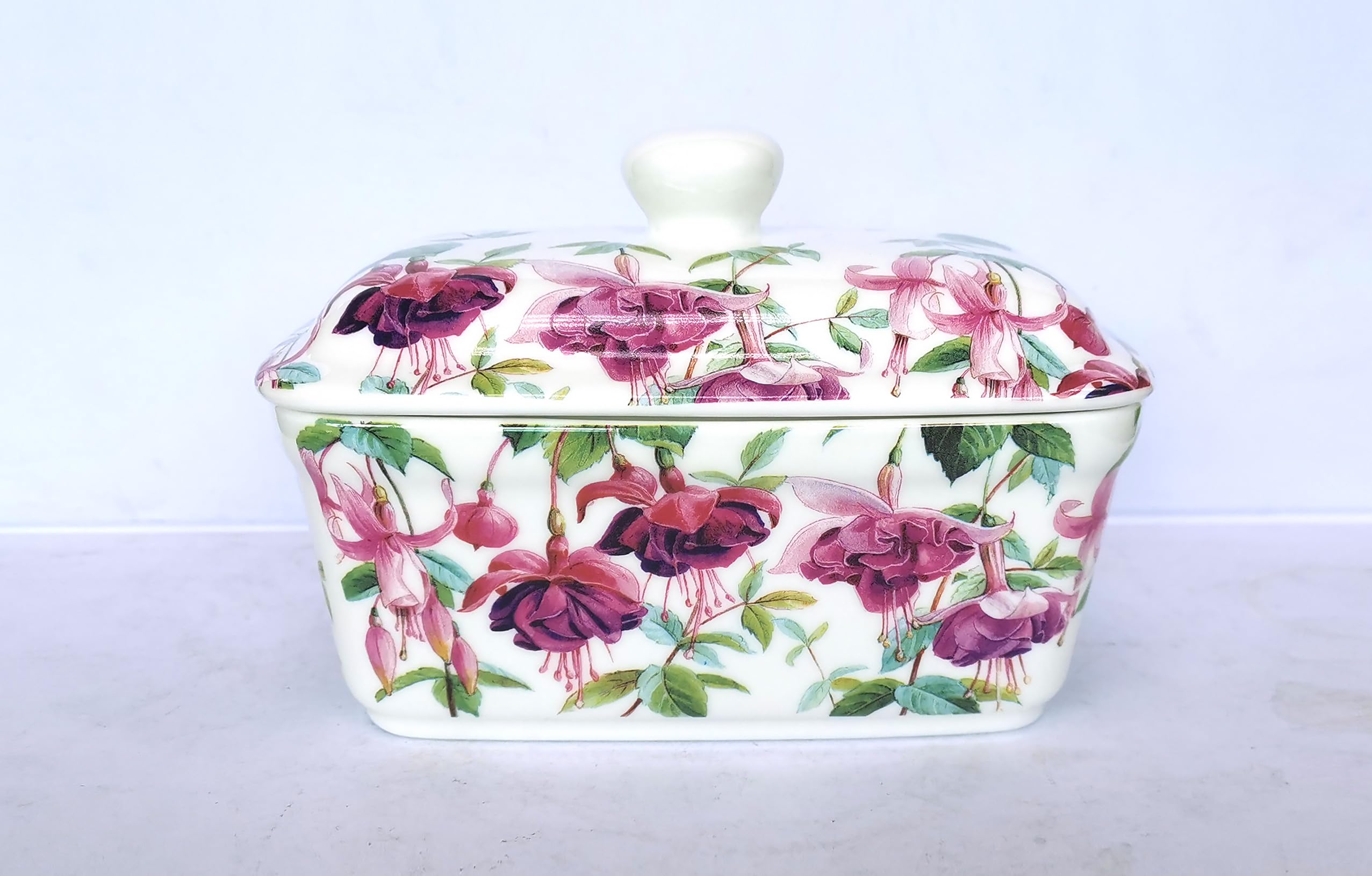 fine Bone China Fuchsia Butter Dish with lid