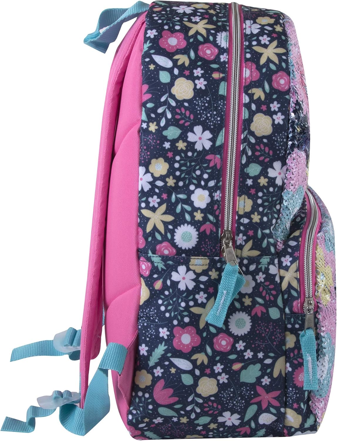 Reversible Glitter Sequin Backpacks for Women with Padded Back and Adjustable Straps (Flowers)