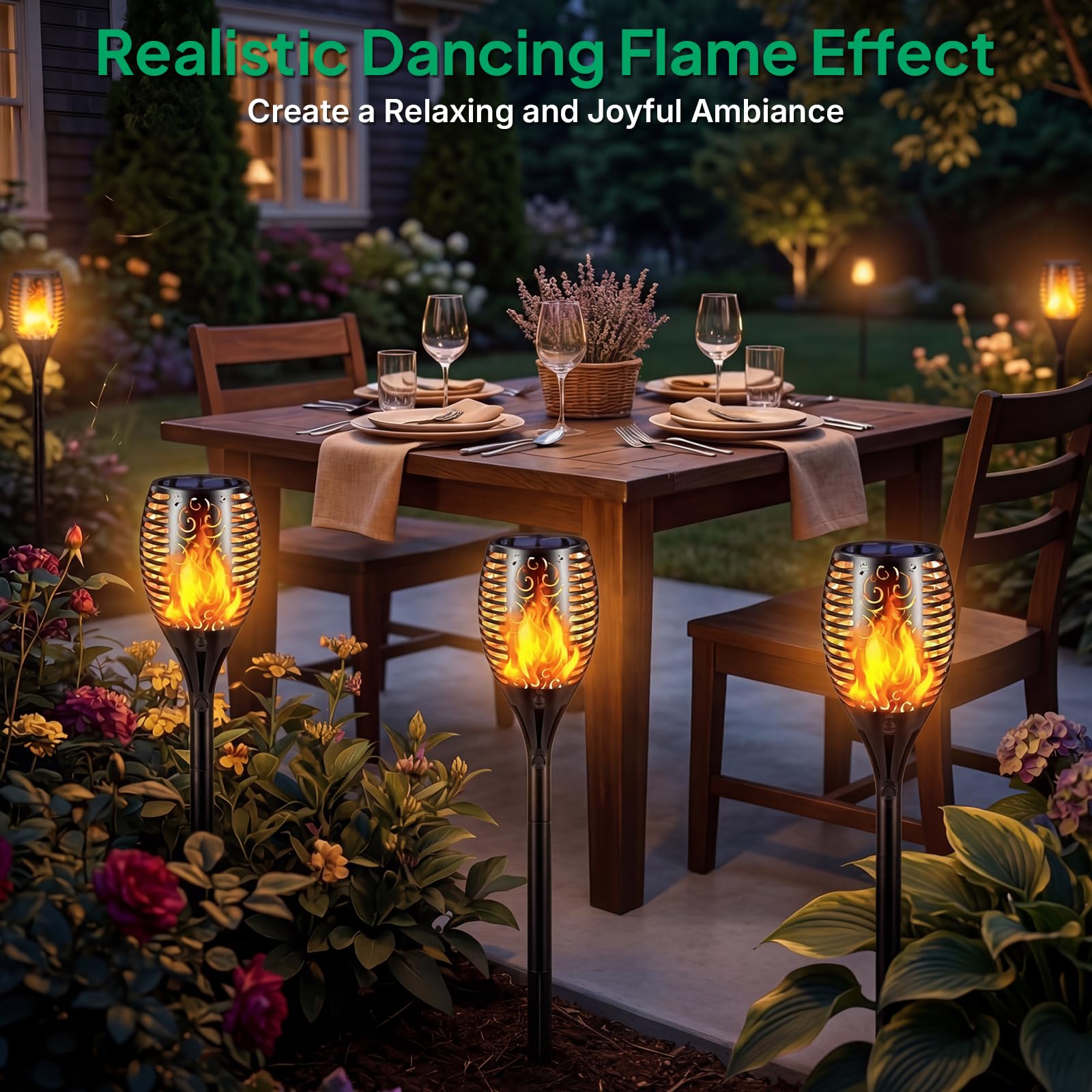 TomCare Solarleuchten für den Außenbereich, flackernde Flamme, solarbetriebene Wegelichter, Weihnachtsdekorationen für Garten, Terrasse, Hof, Landschaft, 6 Stück