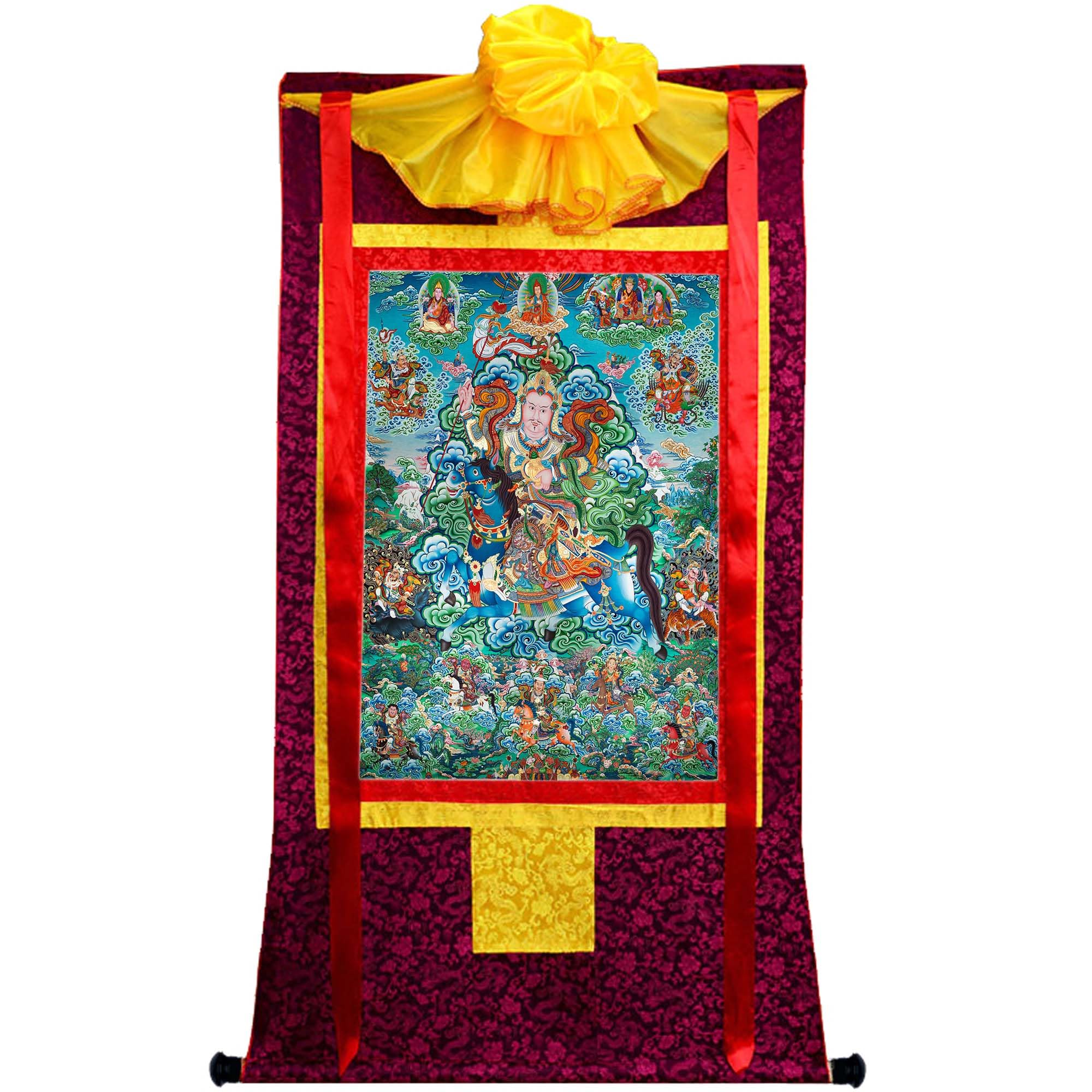 Gandhanra Tibetische Thangka-Kunst–König Gesar Thangka–Hochauflösender Digital-Giclée-Druck und doppelt handgerahmt - Buddhistische Wandbehang-Tapisserie - 47" x 32"