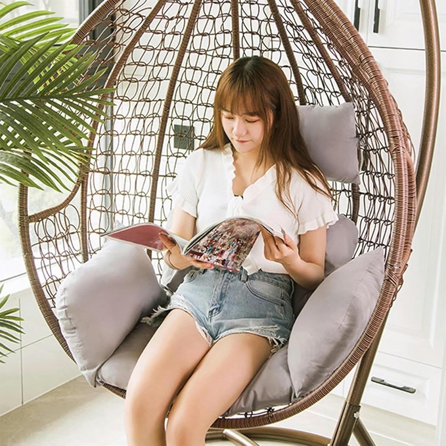 Egg Chair Cushion with Pillow, Large Thick Hanging Swing Chair Cushion, Indoor Outdoor Garden Chair Mat Pads, Washable Hanging Egg Chair Cushion Replacement(Color 3)
