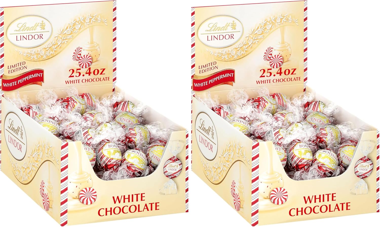 Lindt LINDOR White Chocolate Peppermint Truffles,White Chocolate Candy with Smooth Peppermint Truffle Center,25.4 oz.,60 Count (Pack of 2)