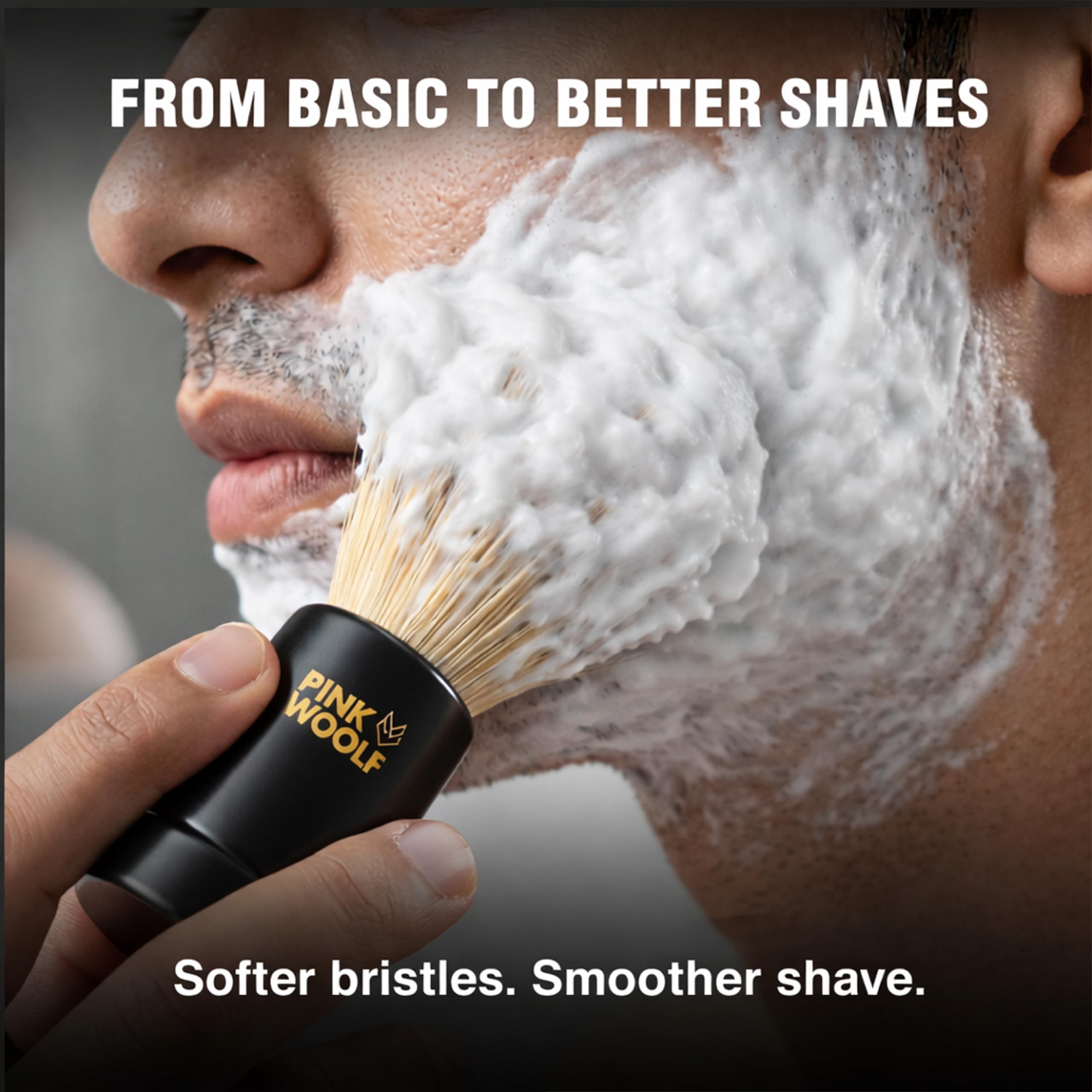 Pink Woolf Shaving Brush for Men, Soft Synthetic Bristles for Rich Lather, Gentle on Skin, Works with Shaving Cream & Soap, Wet Shaving Brush, Black Handle