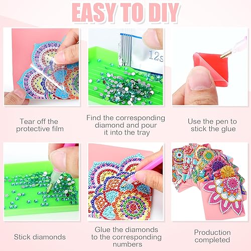 Miniatura 3 de Tatuo 16 marcapáginas de pintura con diamantes, mandala y flores de diamante, marcapáginas de esquina de flores, marcador de libro de diamantes 5D,