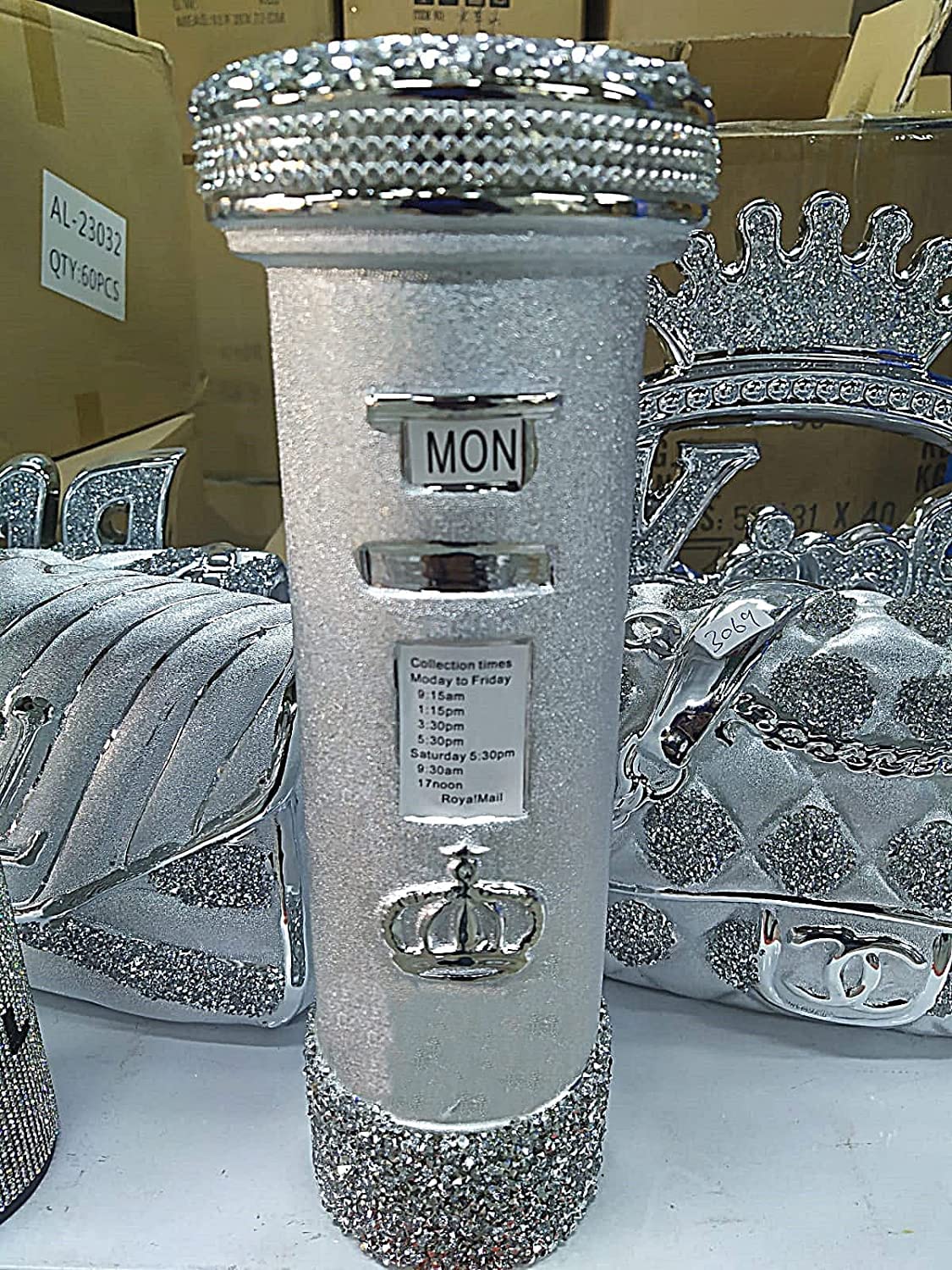 DEENZ New Silver Crushed Crystal Diamond Royal Letter Box Ornament Style Decoration Diamante Bling, For Living Room