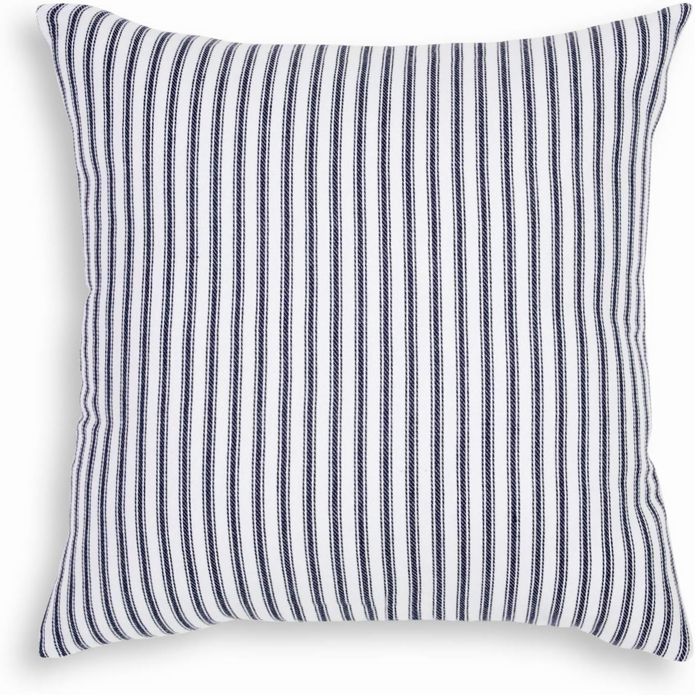 Cackleberry Home Navy Blue and White Ticking Stripe Woven Cotton Decorative Square Throw Pillow Case Covers 18 x 18 Inches, Set of 2 - Image 2