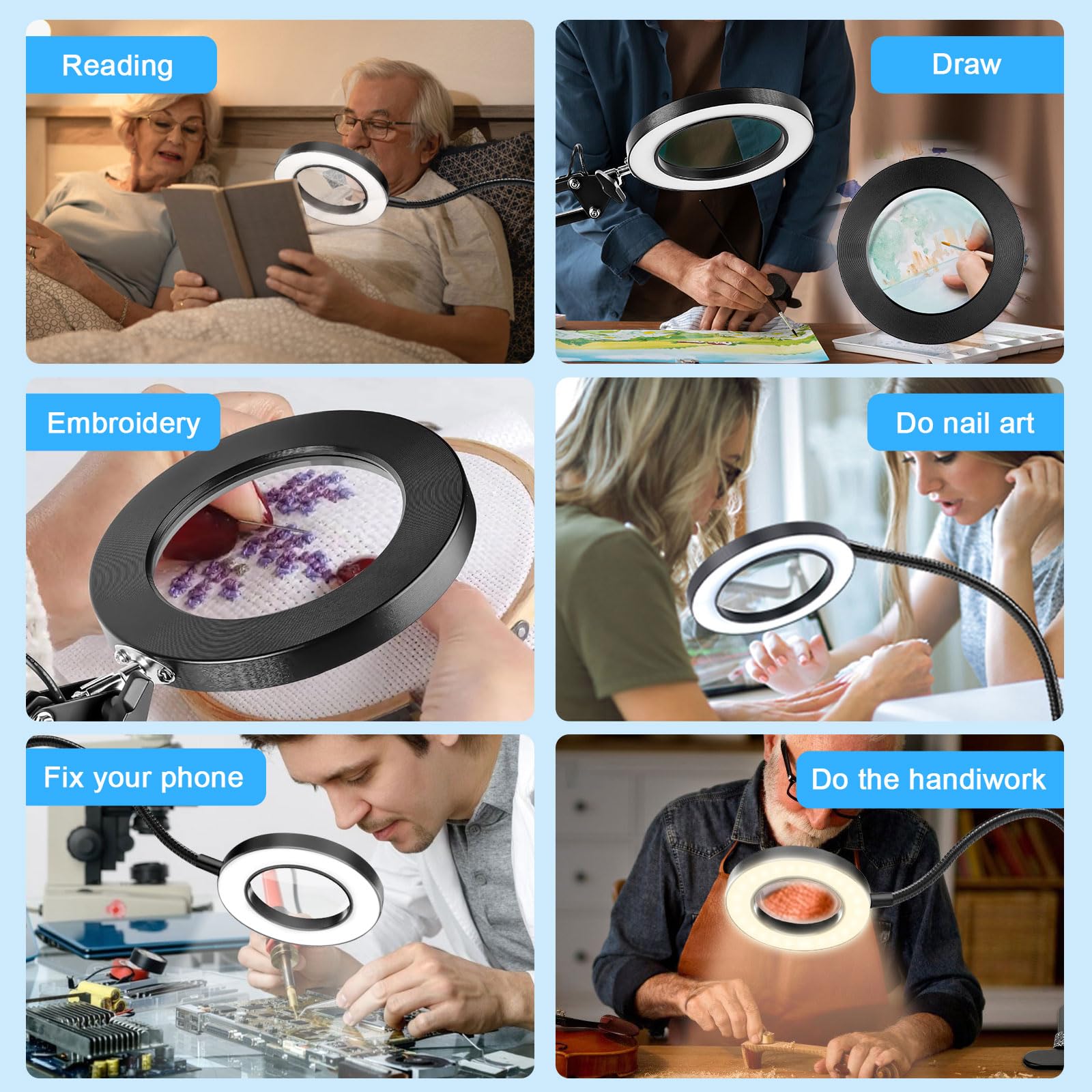 Loupe Loupe à Main Levée 2 En 1 Avec éclairage Pour Lecture, Broderie, Couture, Couture, Loupe De Lecture, Loupe LED