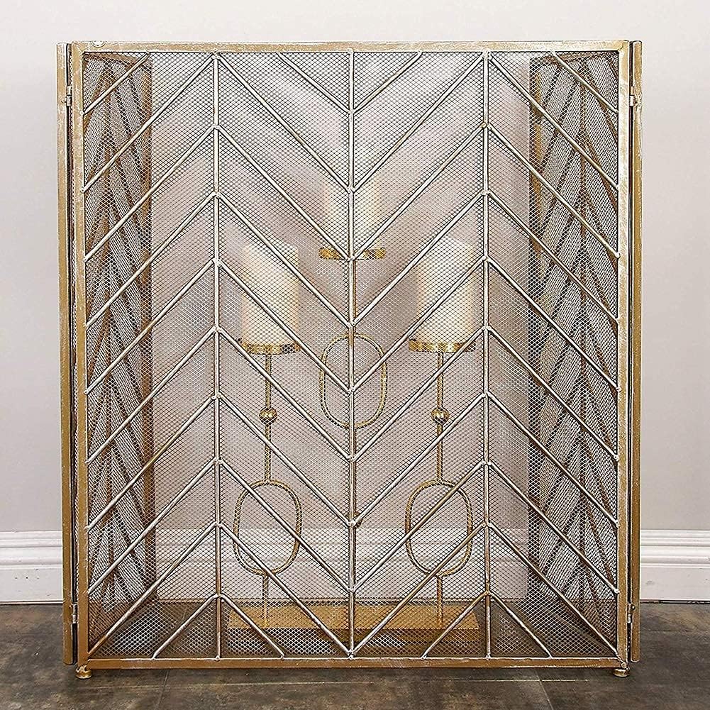 Fireplace Screen Guard, FireplaceProtection Large 3-Panel Fireplace Screen for Baby Safety， Sturdy Wrought Ironguard Mesh， for Wood Burner/Stove/Open Fire， 130×80cm (Color : Go