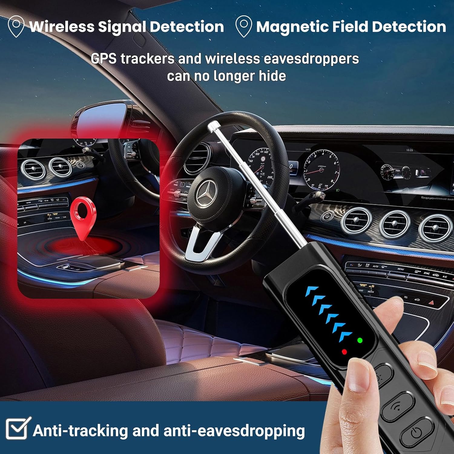 Hidden Camera Detectors,Anti-Spying Device,Portable GPS Tracker Detector and Bug Sweeper Device,Wireless Signal and RF Scanner,Hidden Camera Finder for Travel,Hotels,Home,Office,Car - Image 5