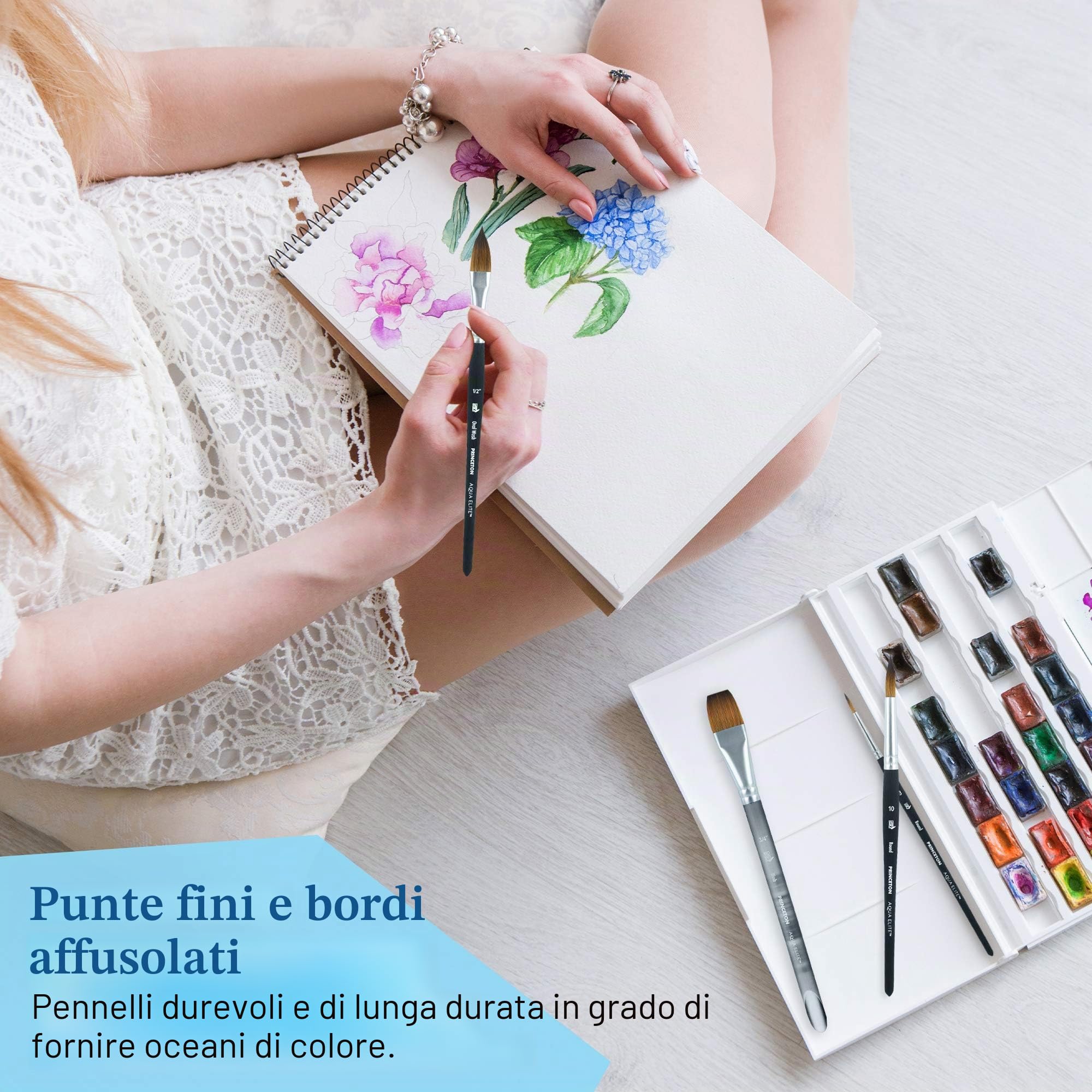 Princeton Artist Brush Co. Aqua Elite - Pennelli professionali per acquerelli, serie 4850, set di 4 pennelli sintetici Kolinsky in zibellino per acquerelli, pennelli per acquerelli o guazzo, pennelli