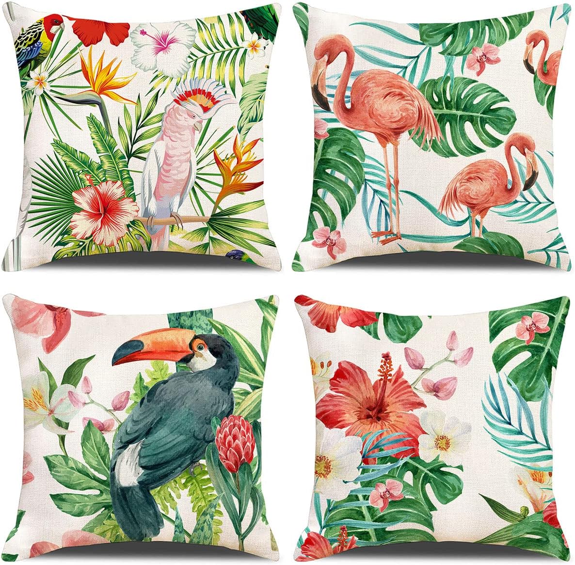 Kissenbezug-Set 40x40 Cm – 4 Stück Leinen Mit Regenwald-Blattdesign