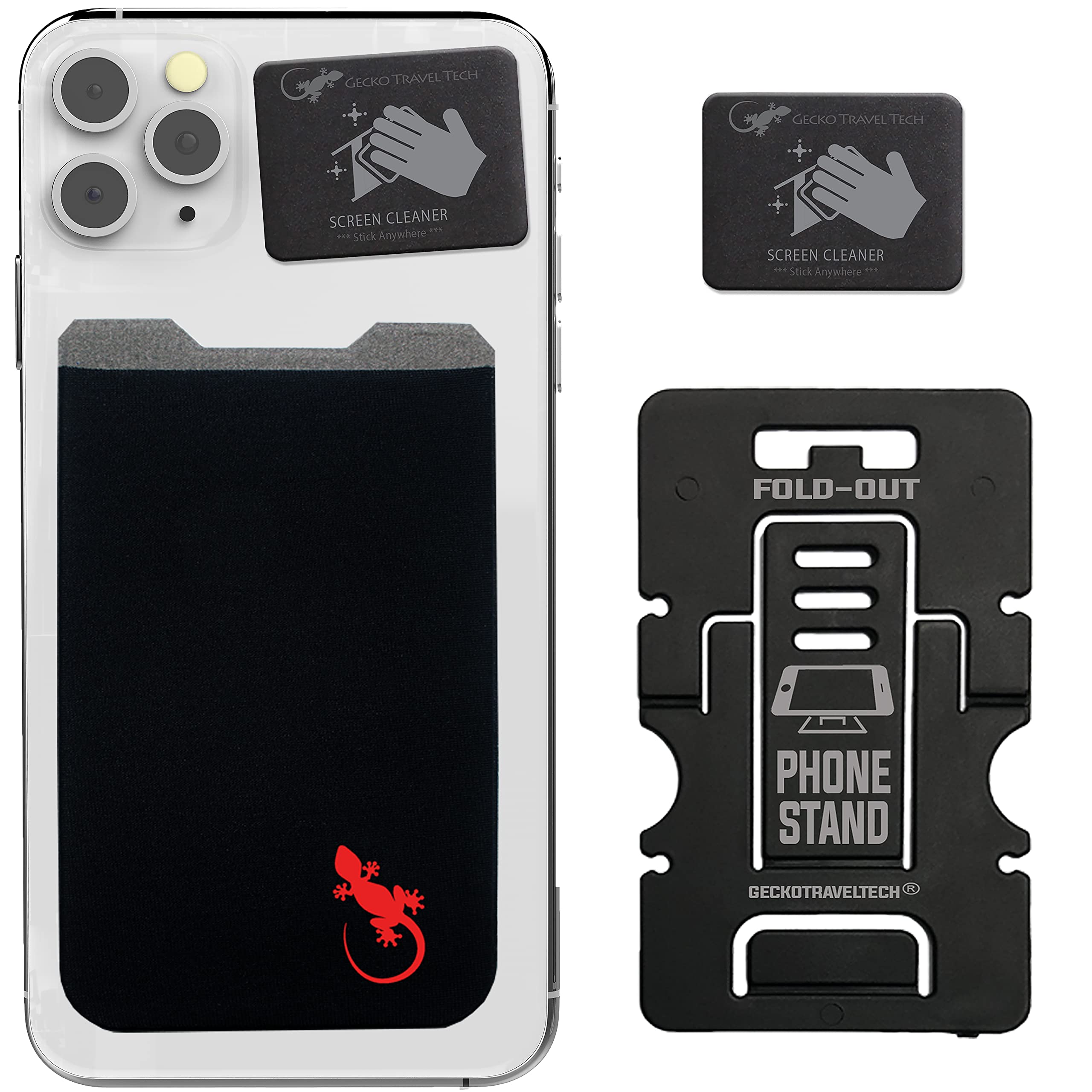 Phone Wallet - Adhesive Card Holder - Cell Phone Pouch - Stick on Lycra Pocket by Gecko - Carry Credit Cards and Cash