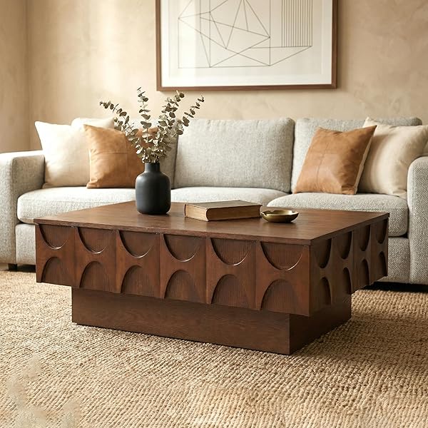 Carved Wood Table with Slide-Top Storage