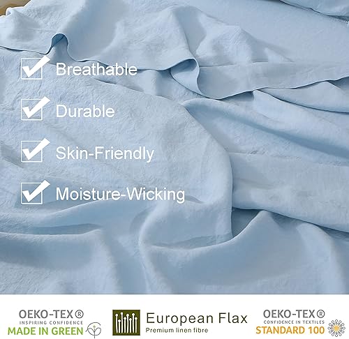 Miniatura 4 de S VICTORY SYMBOL Sábana encimera 100% de lino, 1 pieza de lino francés lavado a la piedra, sábana superior transpirable, absorbe la humedad (108 x