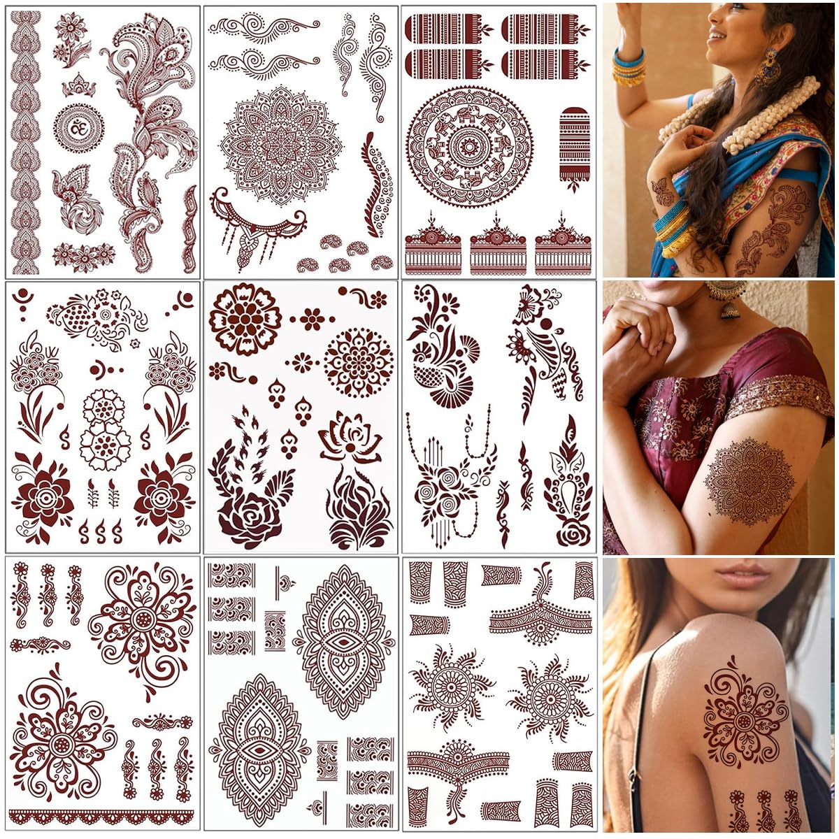 MAYCREATE® Tattoo Sticker Mandala Temporary Tattoo for Women Girls, 9 Sheets Lotus Flower Arm Band Tattoos Waterproof Henna Stickers for Hands, Body, Arm, Feet-image-37