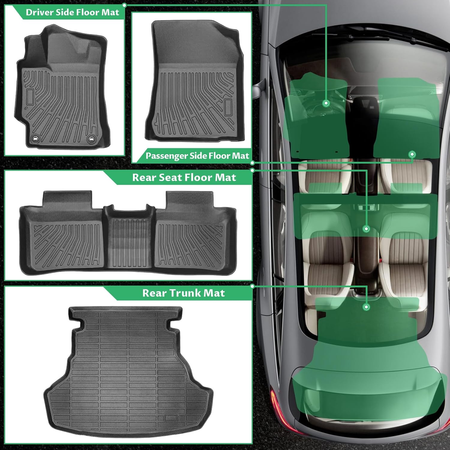 Floor Mats for Toyota Camry 2012-2017, Custom Fit 1st & 2nd Row for Camry Floor Mats & Cargo Mat, Camry Hybrid LE | SE| XLE| XSE| TPE Waterproof Anti-Slip Toyota Camry 7th Floor Mats Accessories
