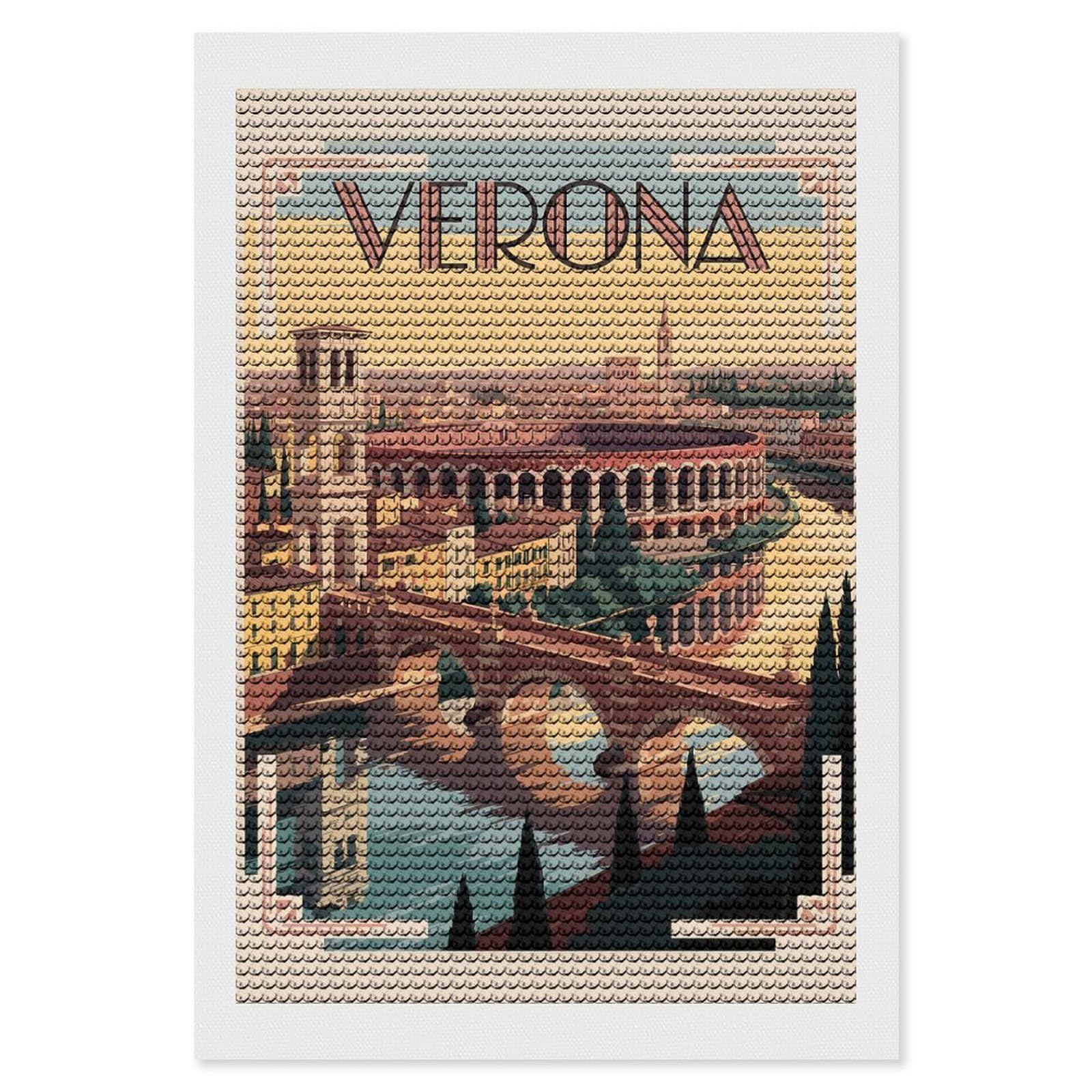 Junmoney Verona Italy Vintage Travel Diamond Art Kit 8"x12", Creative Leisure Activity, Complete Accessories, Vintage Style Decor, for Women