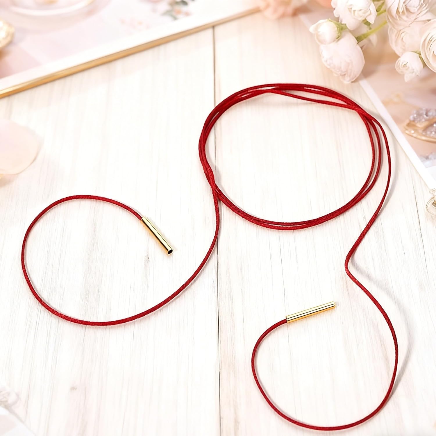 Red Velvet Choker Gothic Bow-knot Long Wrap Choker Necklace Suede Necklace for Women Prom Neck Jewelry with Gold Tube Pendant Boho Tie Neck Chain with Gold Pendant Party Accessories for Women (Red) - Image 5