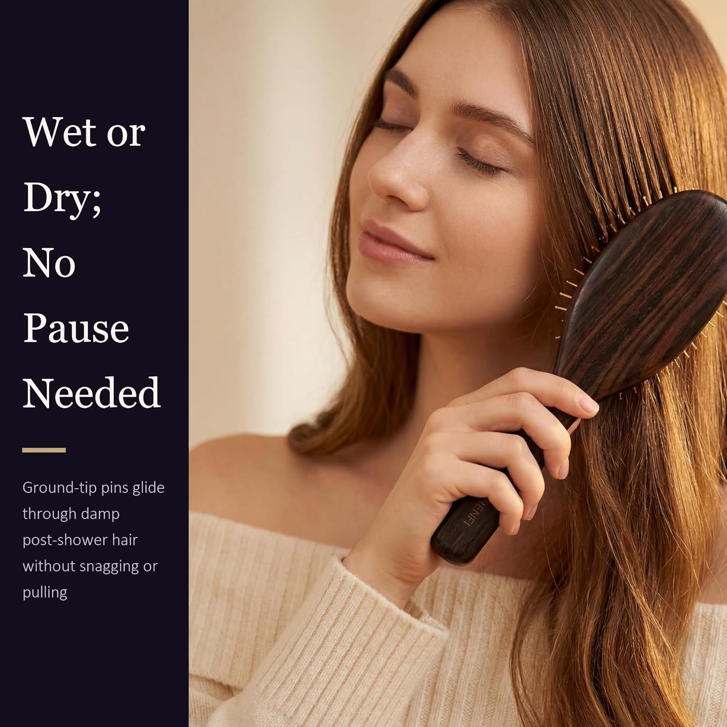 Oval Paddle Brush — Metal Pins - No Ball Tips - Air-Cushion Scalp Massage Brush for Thick and Long Hair - Willow Wood Handle - Detangling and Styling