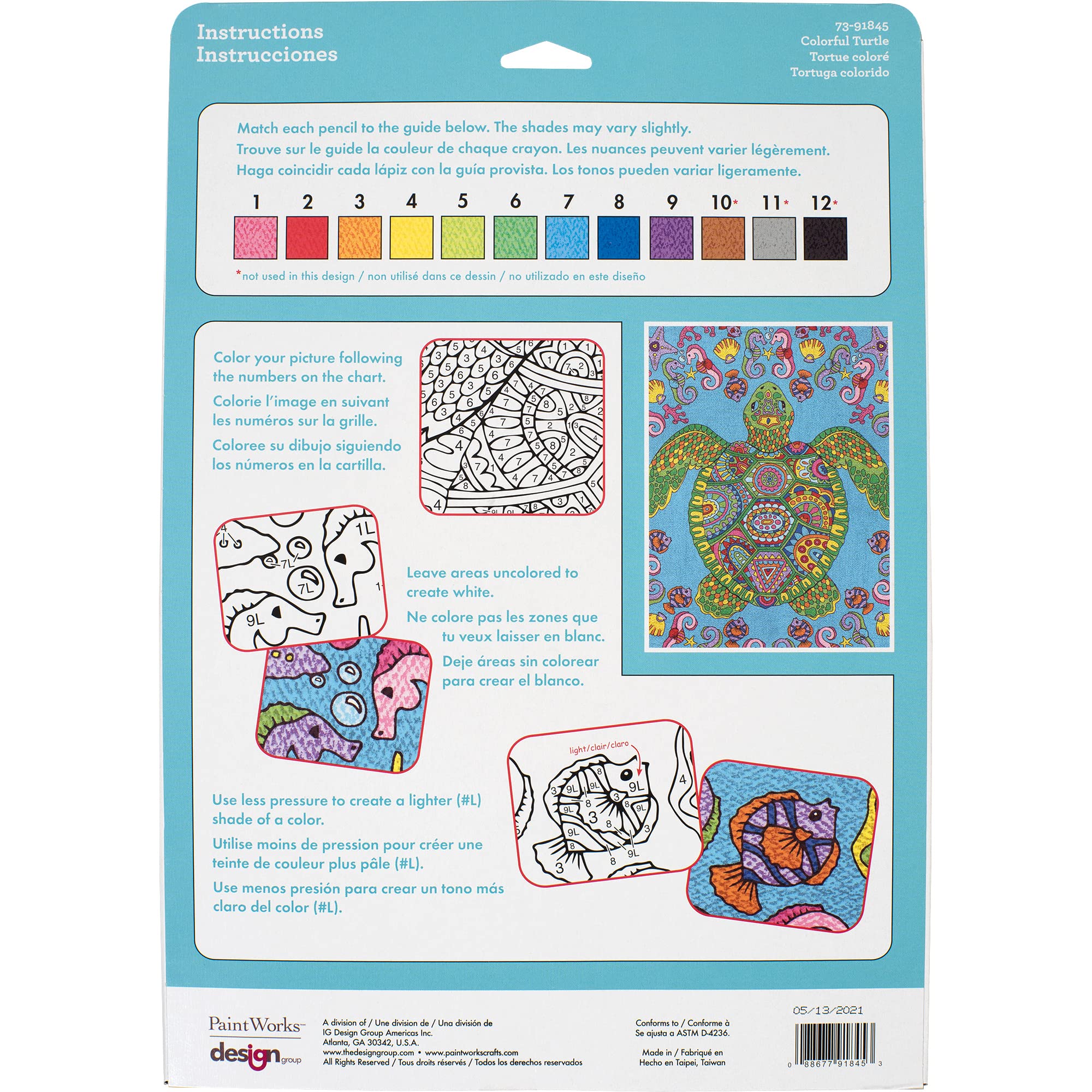 Dimensions PencilWorks Turtle Nature Color by Number for Adults and Kids, Finished Project 9" x 12", Multicolor 15 Piece - Image 2