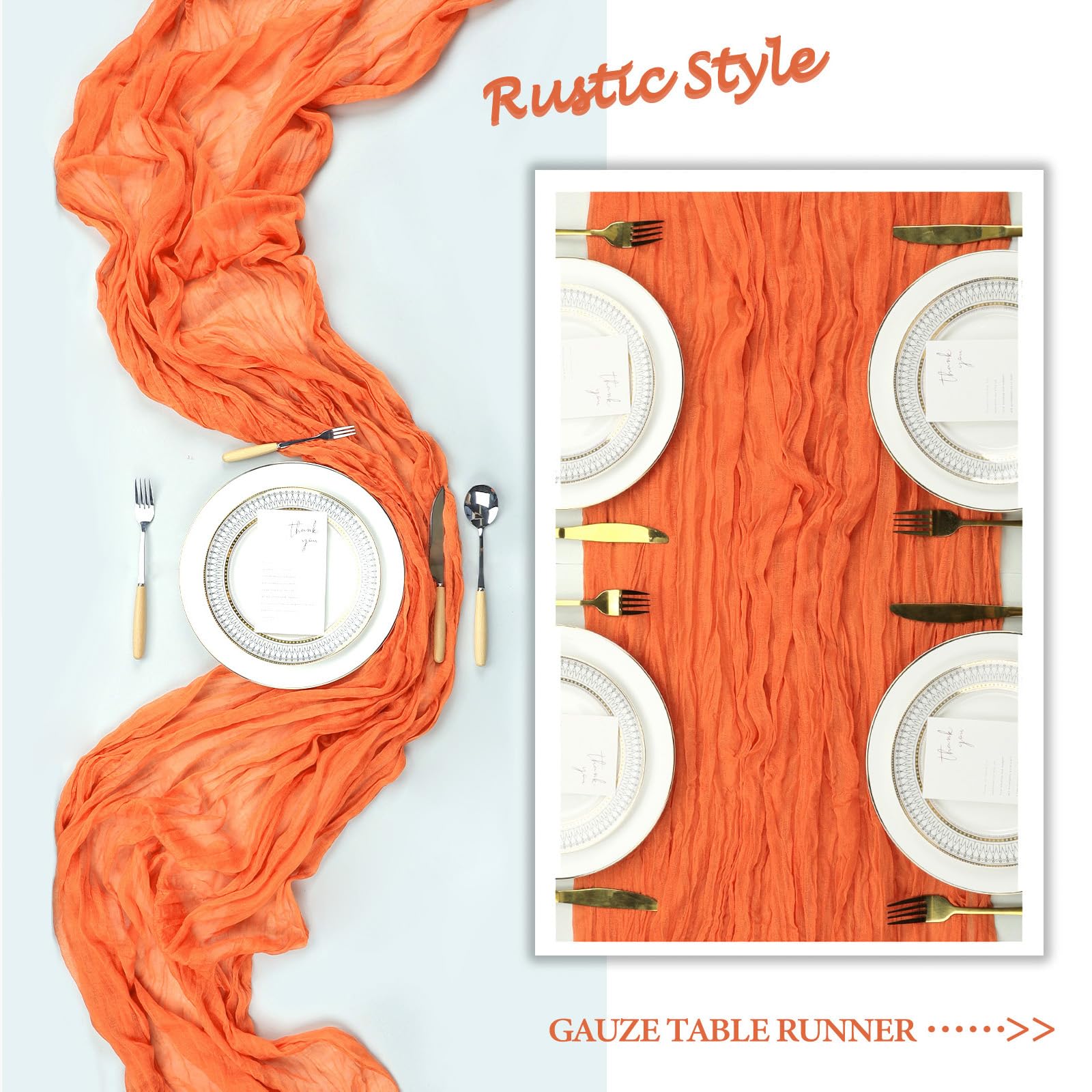 Confezione da 16 runner da tavola autunnali in garza arancione, 3 m, in garza e formaggio, 30 cm, stile bohémien, velato e rustico, per decorazioni da sposa, baby shower, matrimoni, Ringraziamento