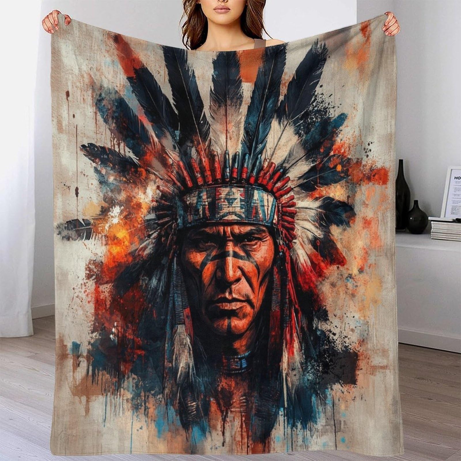 DAFUfbw Plush Fluffy Native American Blanket - Super Soft Flannel Mohicans Blankets 60x80inch(150x200cm) Fuzzy Throw Blanket for Bed, Cozy Sofa Throw, Warm Lightweight Throws