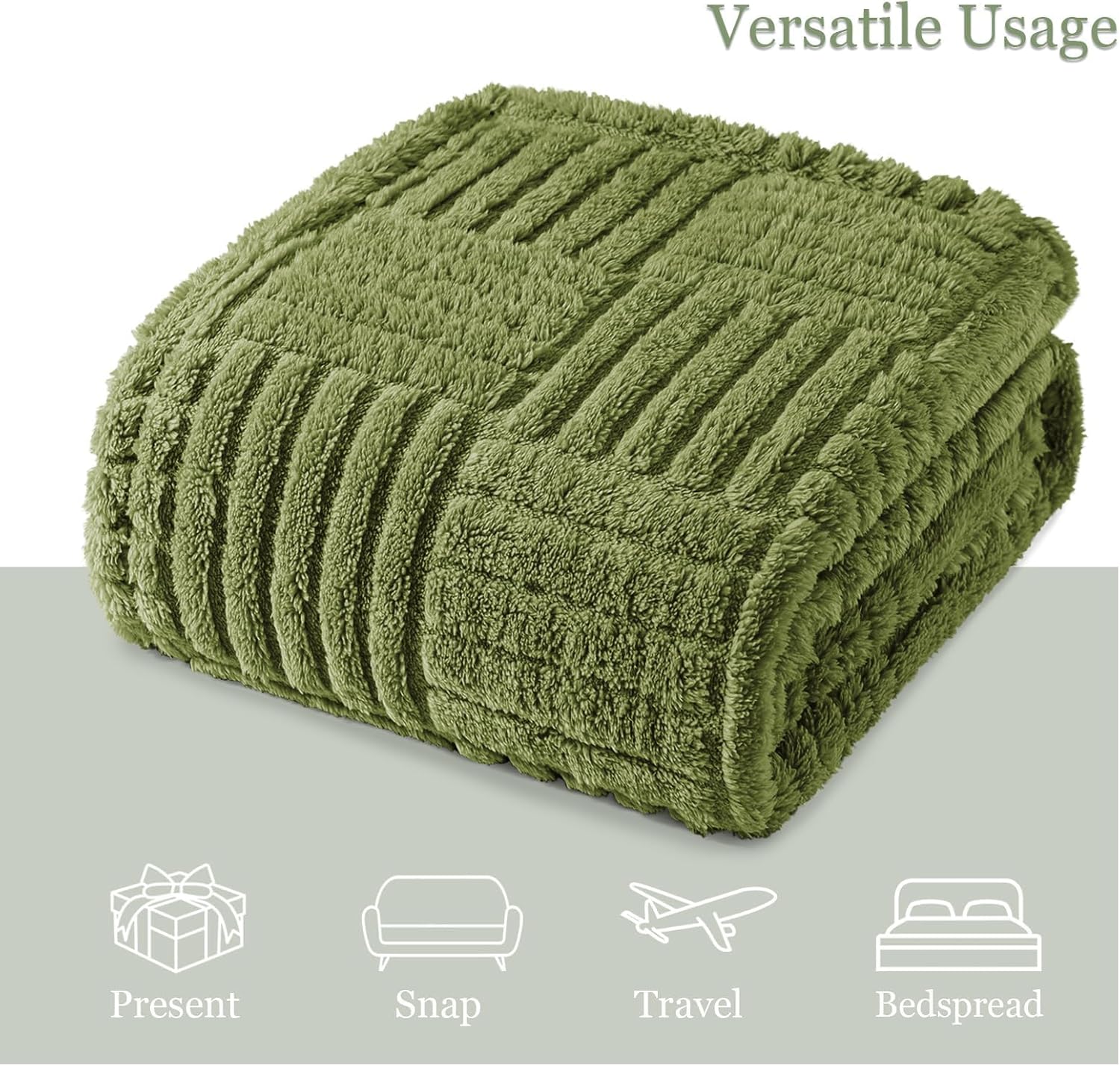 Whale Flotilla Lightweight Fleece Throw Blanket for Couch, Fuzzy Soft Blankets with Decorative Jacquard Pattern for All Season, Warm and Fluffy, 50x60 Inch, Olive - Image 4