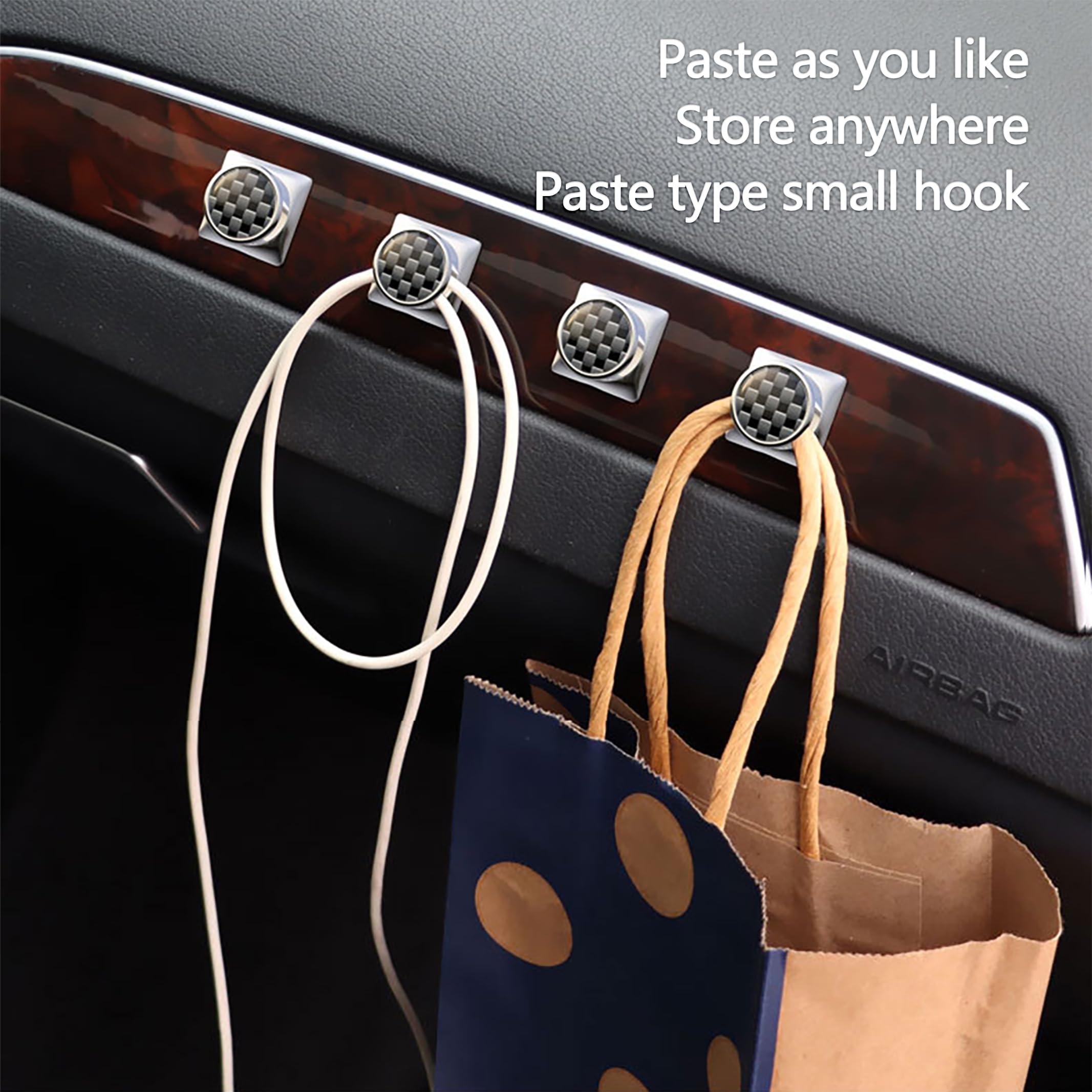 Acespeed 4PCS Carbon Fiber Car Seat Headrest Hook, Zinc Alloy Car Hooks, Auto Interior Hook Hangers Storage Organizer Interior Accessories for Coats Umbrellas Grocery Bags Handbag