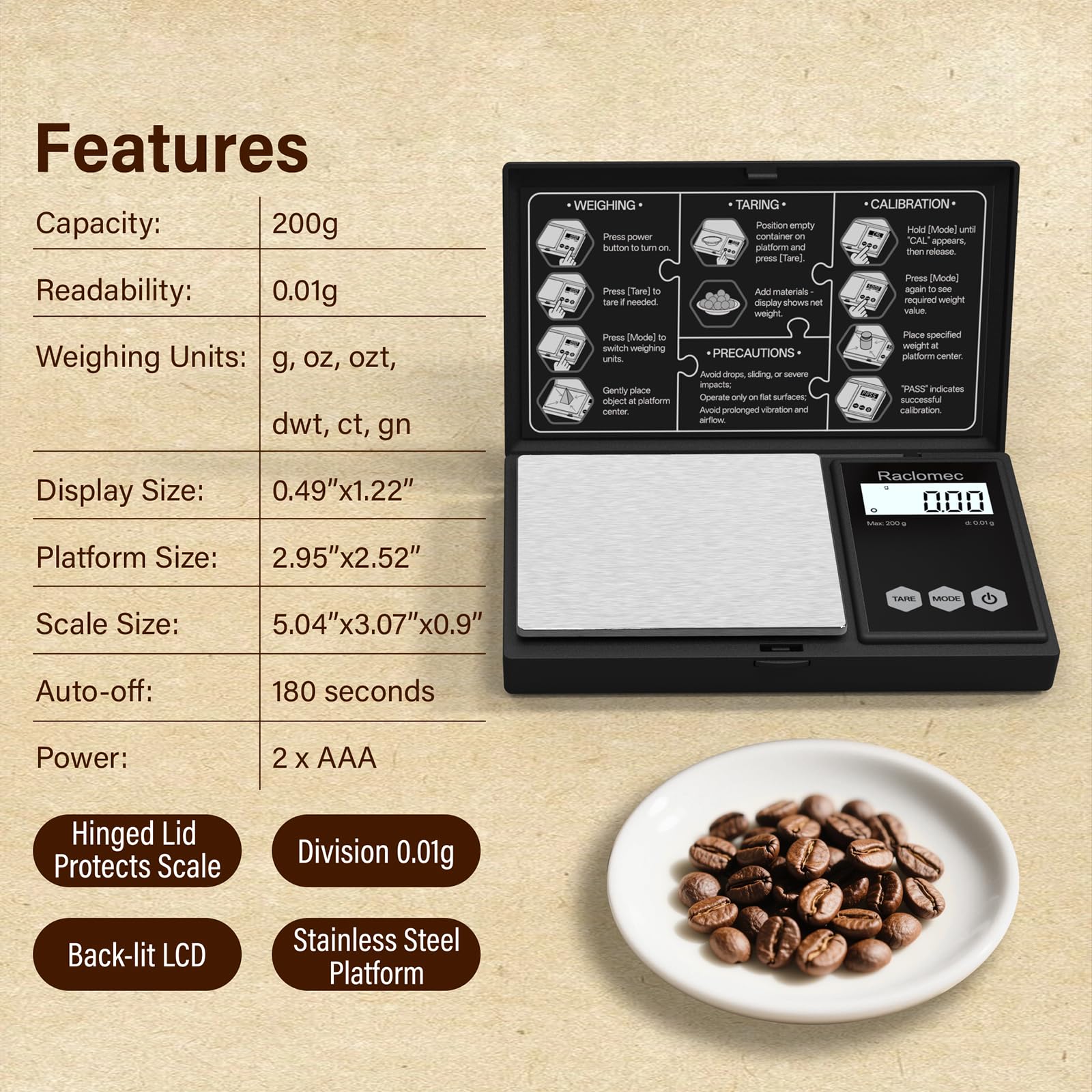 Báscula digital para joyas, 200 g x 0,01 g, báscula de pesaje, gramos, onzas, quilates, grano para alimentos, peso de ingredientes pequeños.