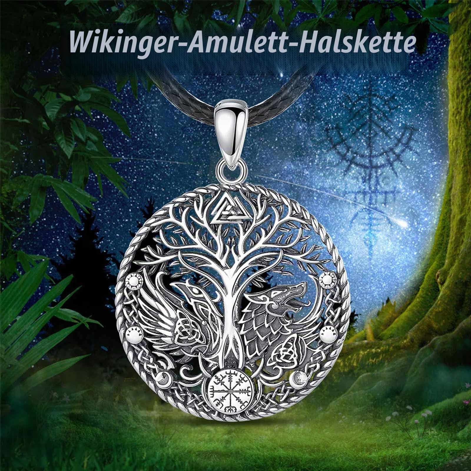 AEONSLOVE Wikinger Lebensbaum Kette für Damen Herren, 925 Sterling Silber Runen Halskette, Yggdrasil | Valknut Vegvisir | Wolf und Raben | Drachen Anhänger, Nordische Mythologie Amulett Odin Schmuck