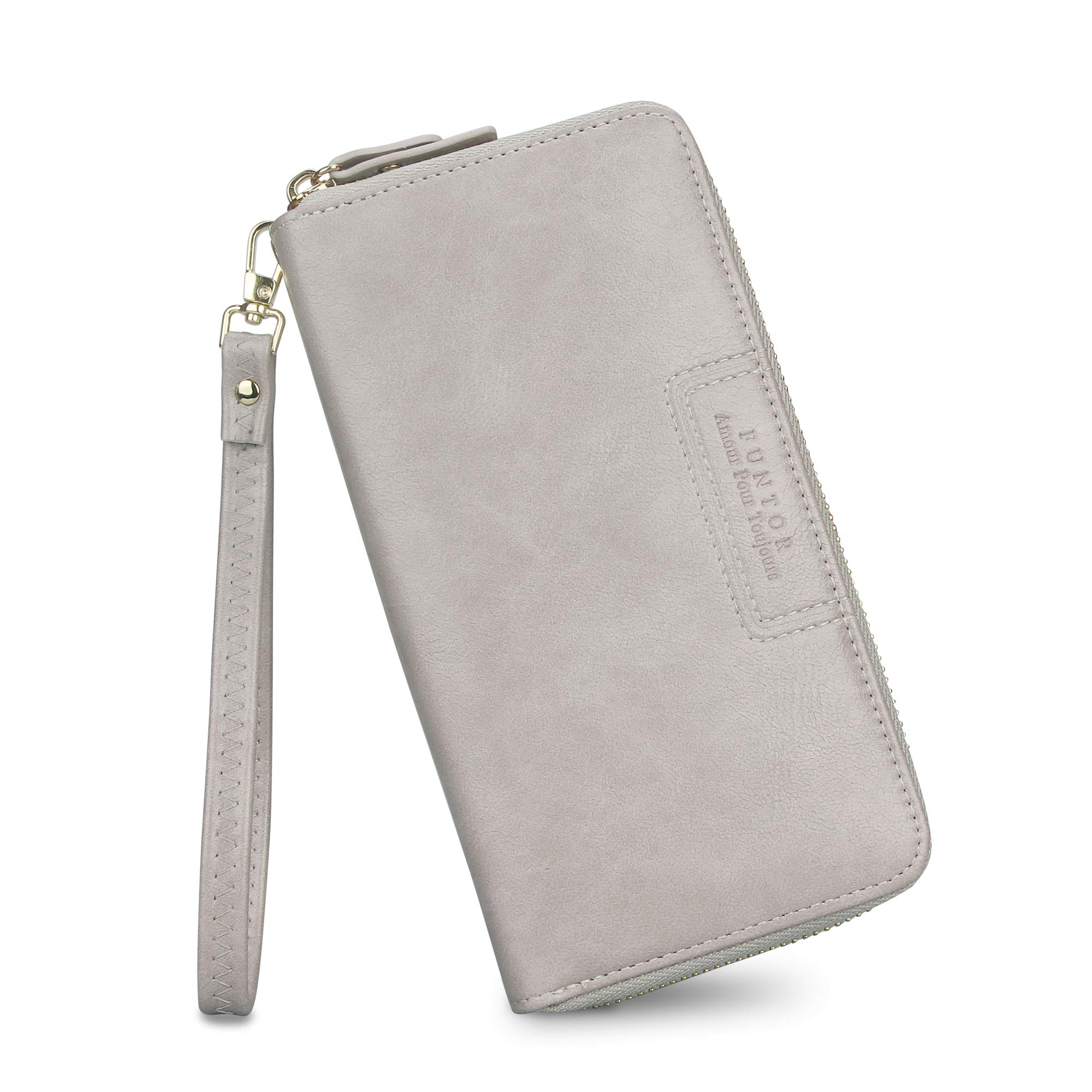 Cartera de pulsera para mujer, cartera de piel sintética vegana con cremallera alrededor del teléfono, tarjetero organizador, C-gris, Cartera con tarjetero