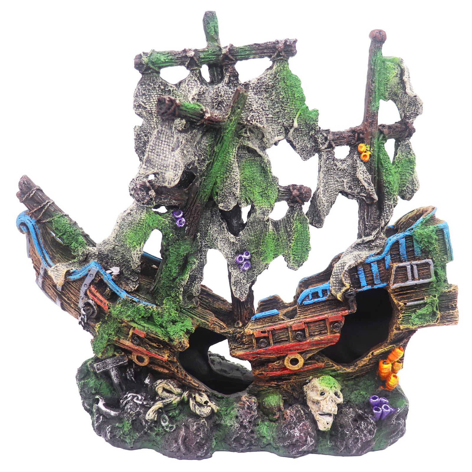 Ulifery Colorful Aquarium Boat Shipwreck Sunken Pirate Ship Resin Fish Tank Decorations Aircraft Carrier For Betta Super Large Xxl For 55-75 Gallon Tank