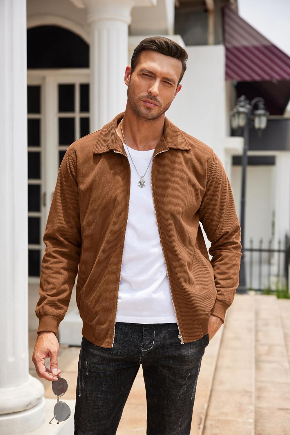 COOFANDY Men's Casual Corduroy Jacket Lightweight Zip Up Vintage Jacket Collared Bomber Jacket - Image 7
