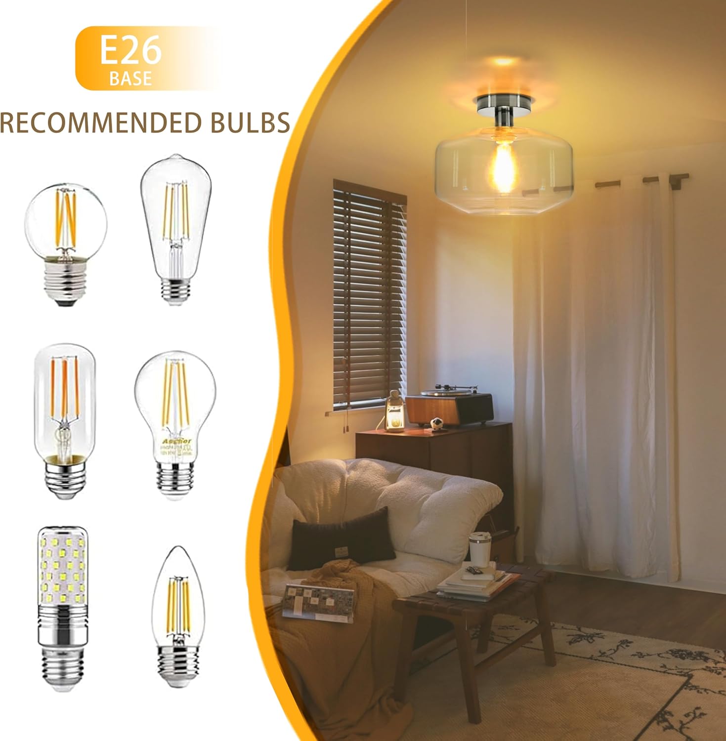 Semi Flush Mount Ceiling Lights, Industrial Ceiling Light, Glass Pendant Lamp Shade,12'' Inches Pendant Light Fixtures for Hallway, Entryway, Farmhouse, Kitchen (Sand Nickel)