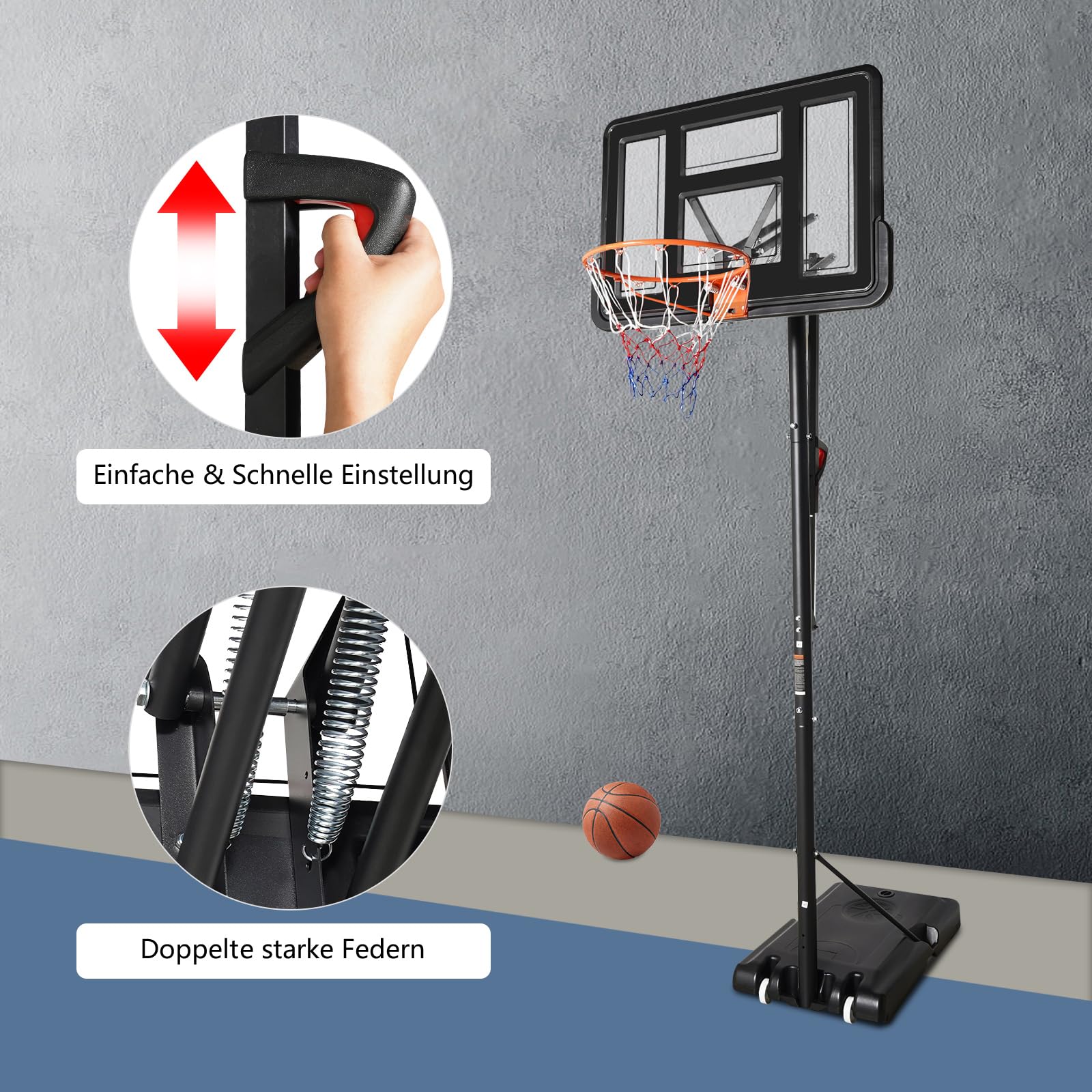 Canasta de baloncesto para exteriores, altura ajustable, canasta de baloncesto portátil, para interiores y exteriores, resistente a la intemperie, para niños, adolescentes y adultos