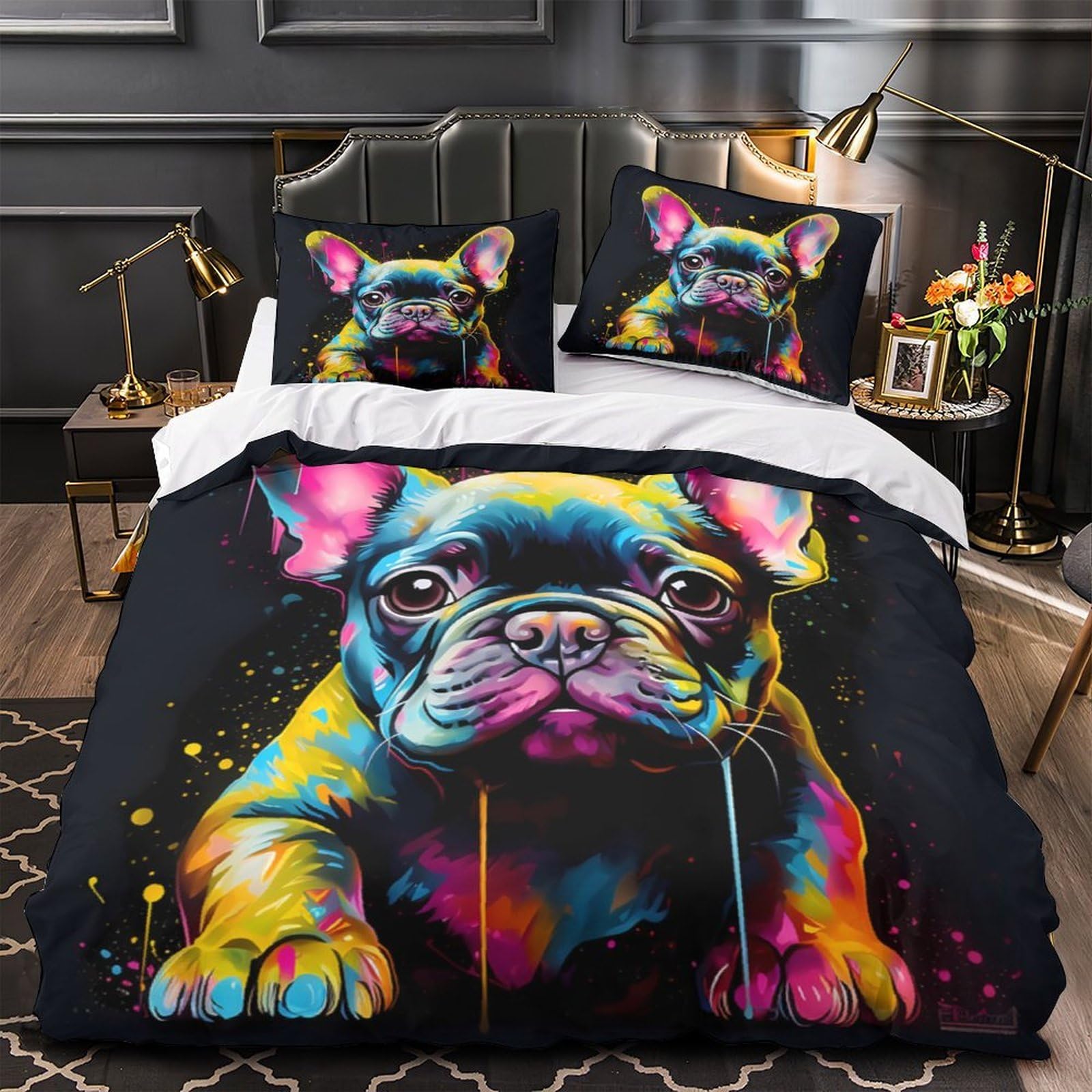 Housse de couette Bouledogue français anti-acarien et ultra douce pour les peaux sensibles