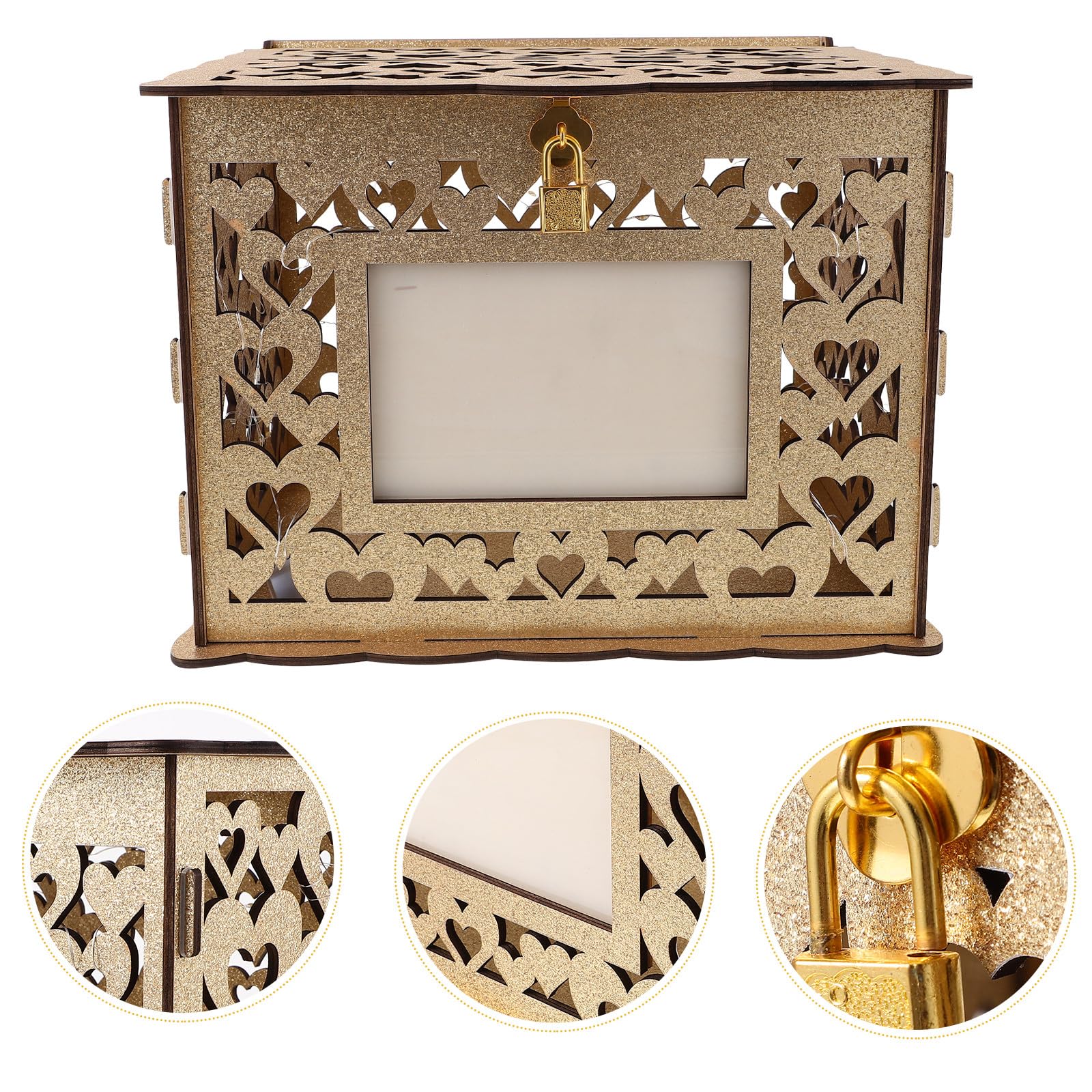 Hochzeitskartenbox mit Beleuchtung und Metall Elegante Goldene als Dekoration und Erinnerungen Bewahren bei Hochzeitsfeiern und Geburtstagen