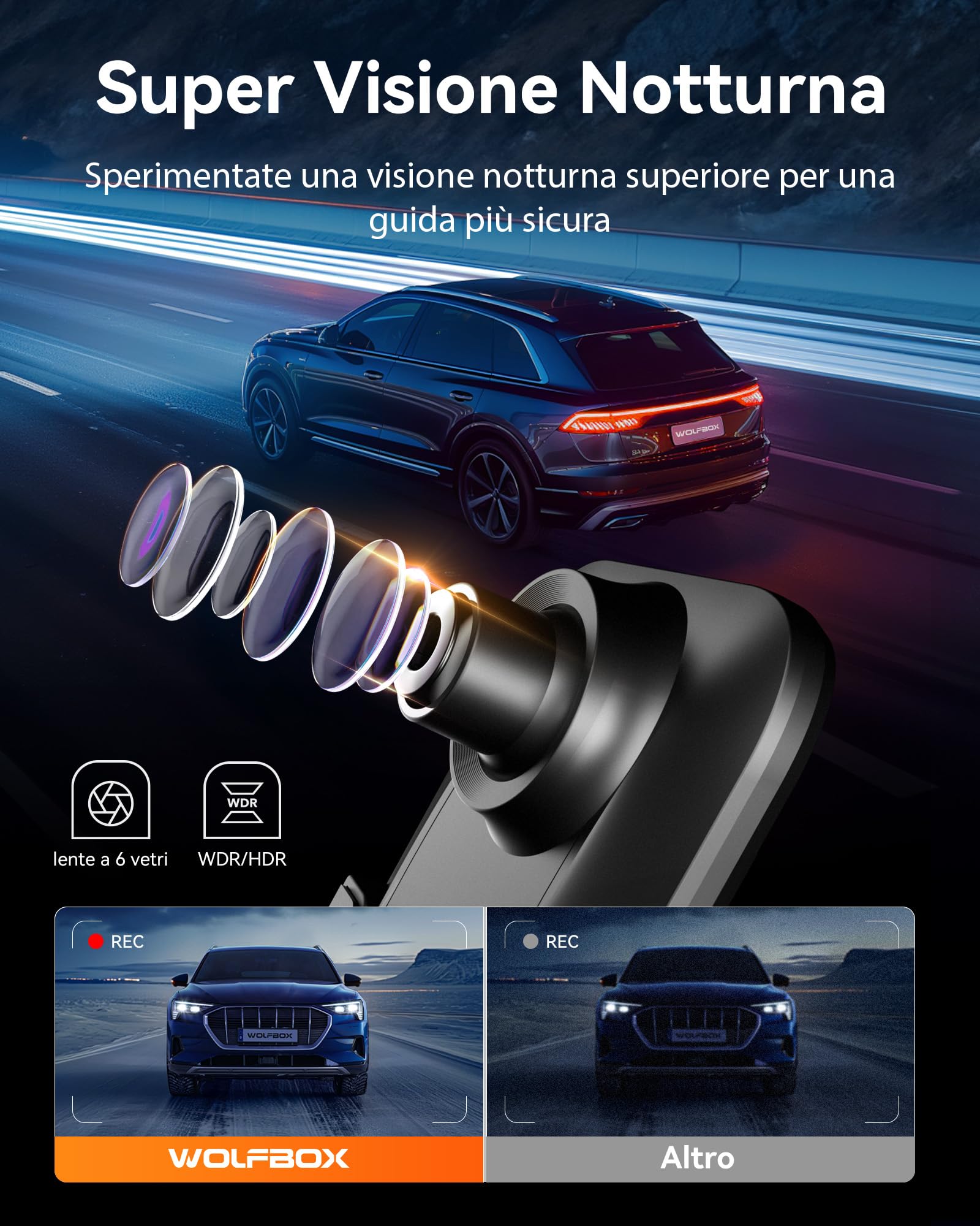 WOLFBOX 12" 4K Telecamera per Specchietto Retrovisore Auto con 5.8GHz WiFi e Controllo Vocale, Doppia Specchio Dash Cam con 1080P WDR Backup Camera, Monitor di Parcheggio, Scheda 64GB & GPS (G850)