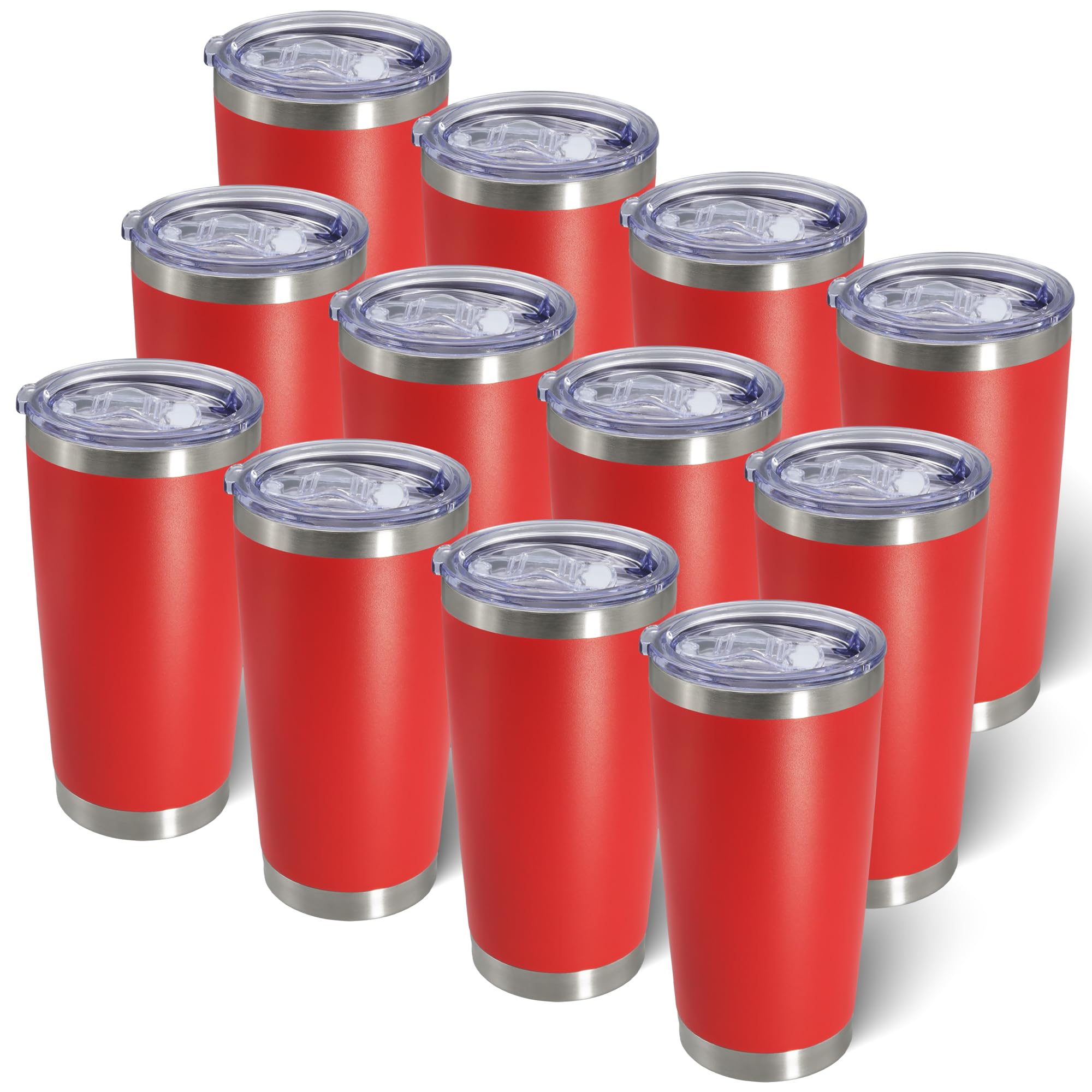 AIANJI 20oz Tumbler Bulk Stainless Steel Tumblers with Lid Vacuum Insulated Double Wall Travel Coffee Mug Powder Coated Tumbler Cup for Hot and Cold Drinks(Red, 12 pack)
