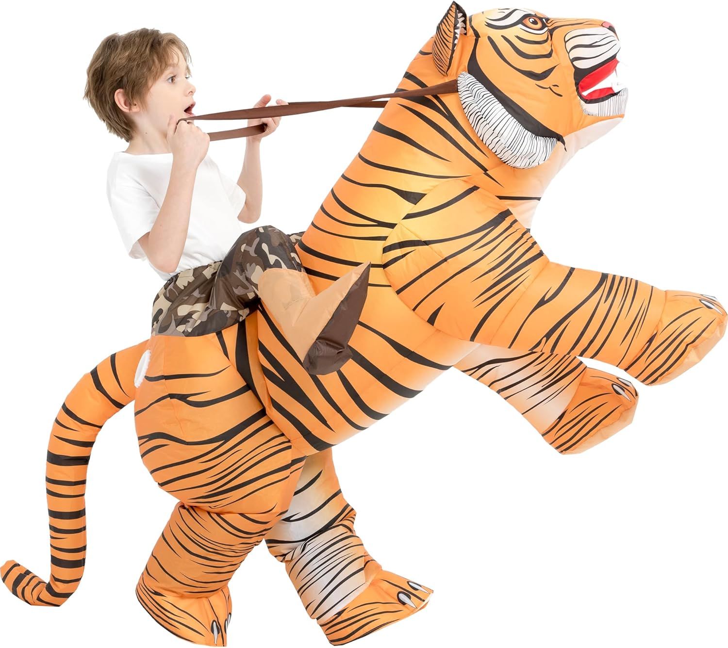 One Casa Inflatable Costume for Kids,Blow Up Tiger Suit,Ride On Halloween Costumes for Boys Girls