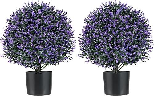Miniatura 12 de Goplus Árbol de bola artificial de boj de 22 pulgadas, juego de 2 plantas artificiales en maceta, arbustos artificiales con maceta de cemento