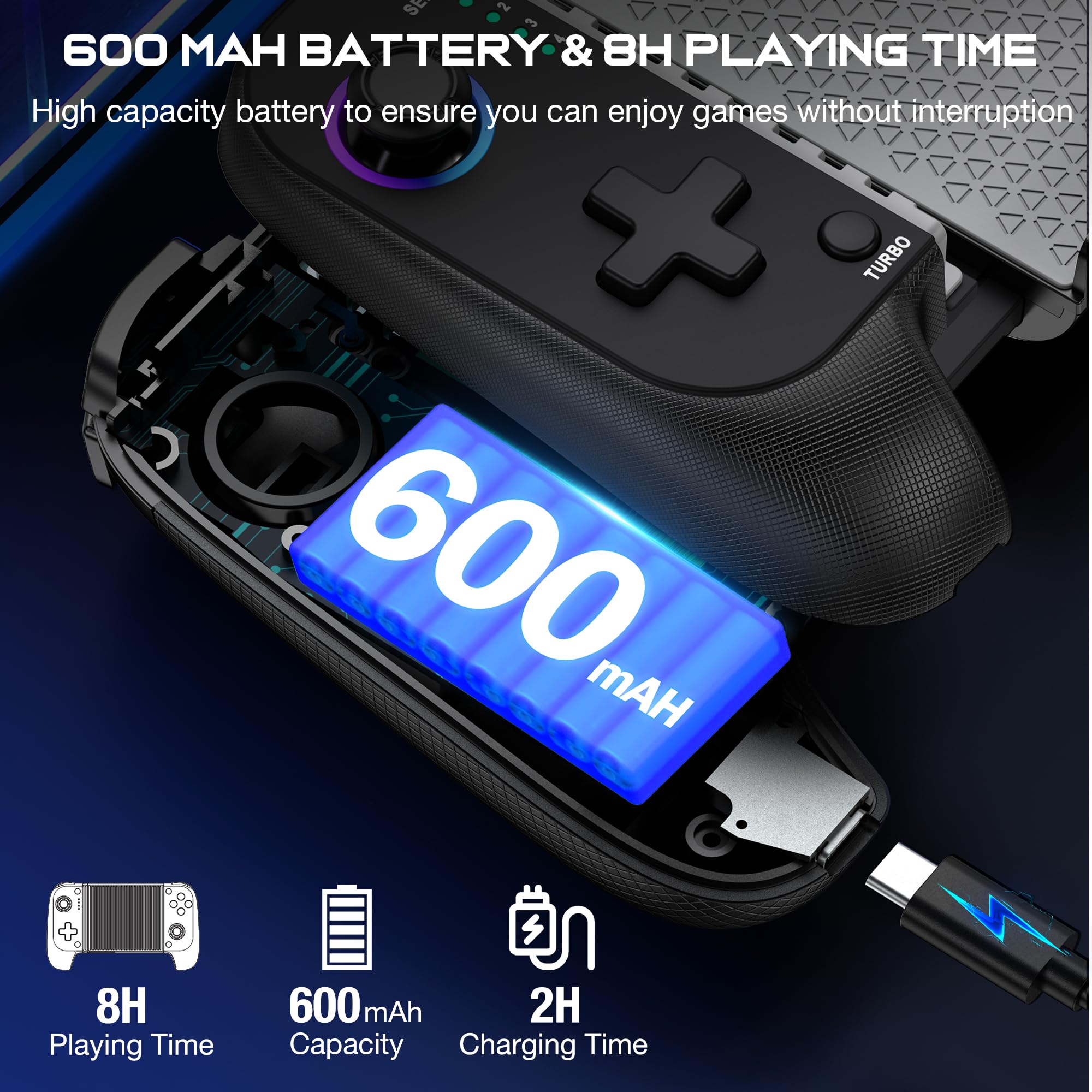 KICKDOT Controller wireless per iPhone/Android con joystick Hall, controller di gioco mobile per iOS Supporto Xbox Game Pass, PlayStation, Steam Link, Call of Duty, Roblox, Cloud Gamepad