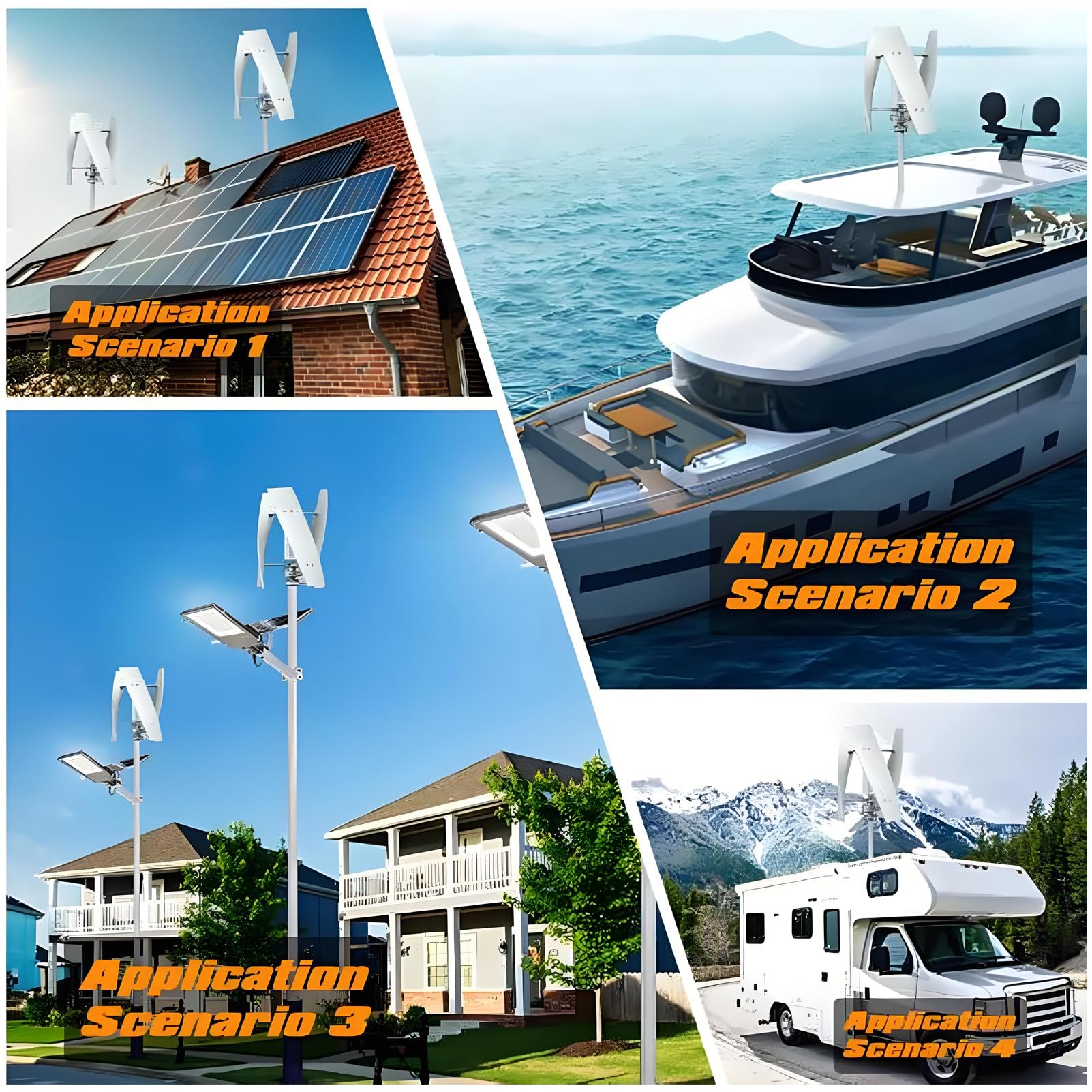 Generador eólico de Eje Vertical de 100 W y 24 V con Rueda de Viento Auxiliar y Palas de Fibra de Nailon: Kit Completo para Uso doméstico, en cabañas, en el Sector marítimo White-12V