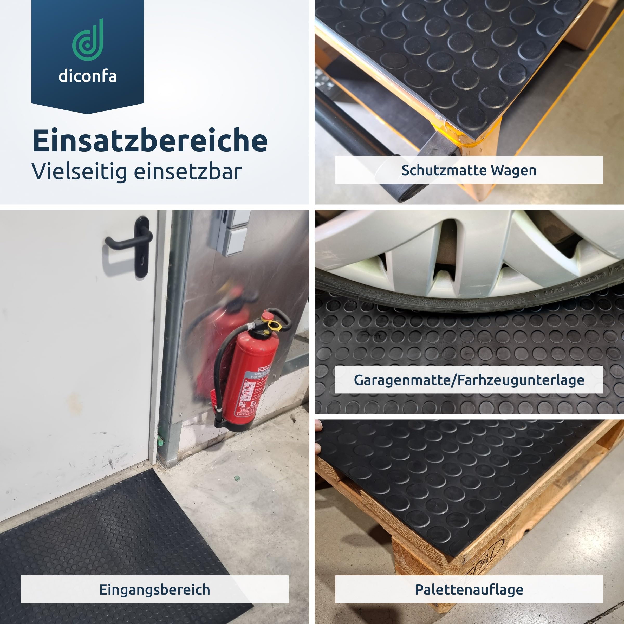 diconfa Noppenmatte Gummimatte 3mm WÄHLEN - BREITE 0,1m bis 2m - LÄNGE 0,05m bis 10m - Auswahl 1,5m x 2,2m (1500mm x 2200mm) - Meterware Gummimatten Antirutschmatte Werkstatt Garage Industrie