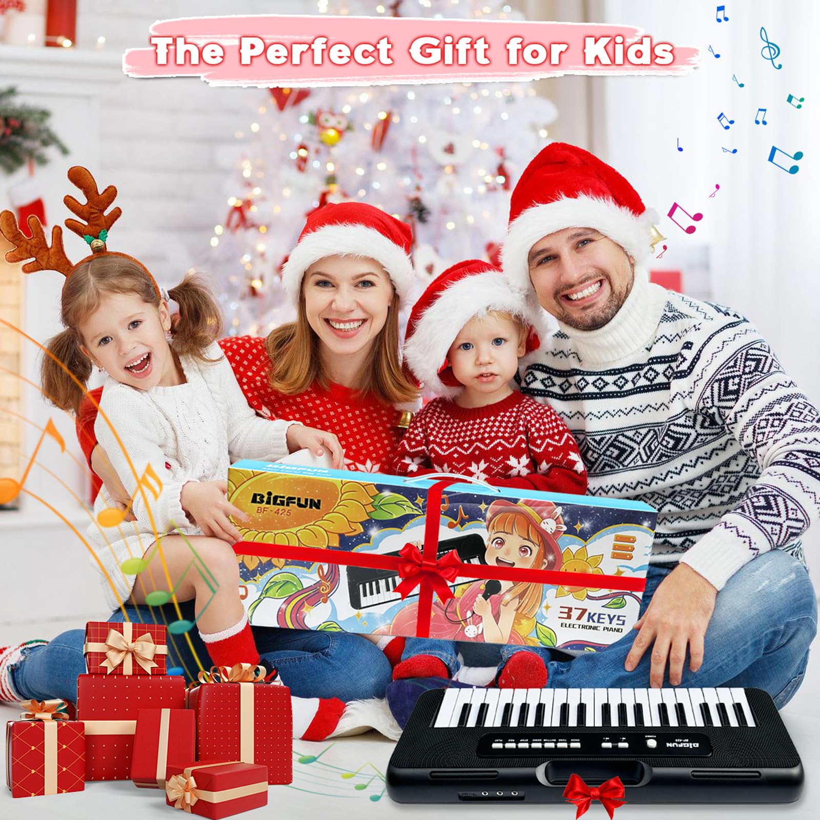 Piano de 37 teclas para niños de 3 a 6 años, teclado de piano para niños con micrófono, portátil para principiantes, piano musical para aprendizaje, juguetes educativos de regalo de Navidad 7