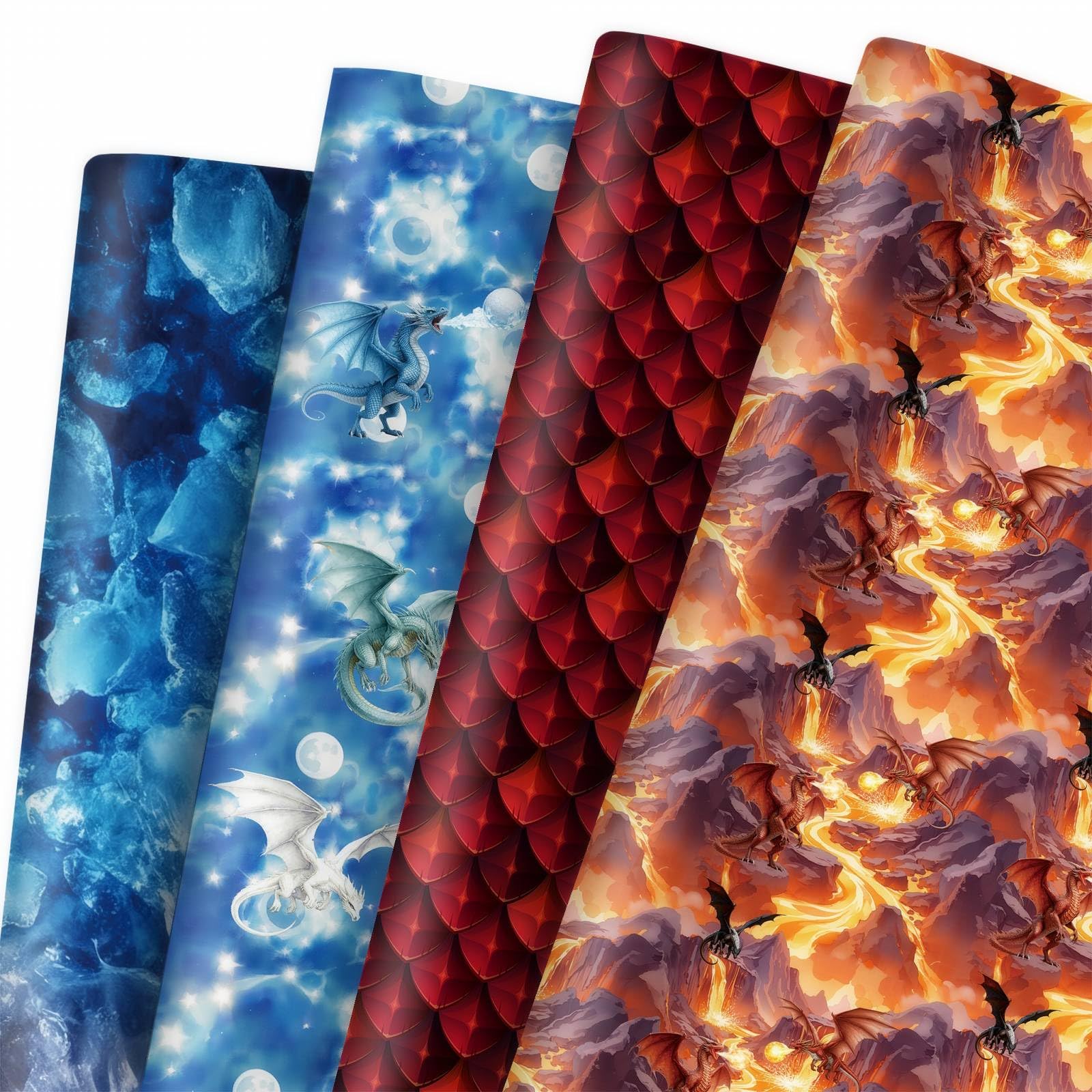 GleeWrap 12 Sheets Dragon Wrapping Paper, Fire Ice & Scales Print Gift Wrap, Epic Fantasy Flying Dragon Packing Paper for Boys Men & Game Fans Birthday Party Decorations, 50 x 70 cm