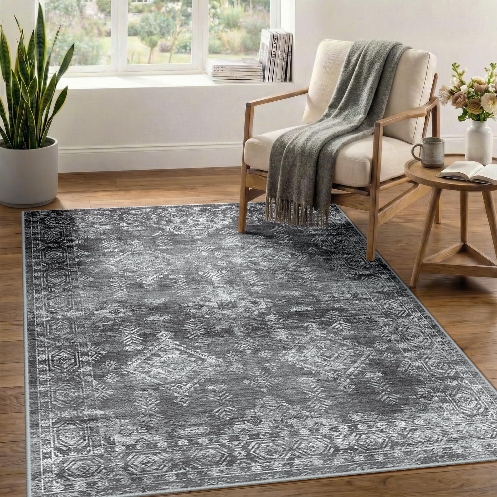 DEFYNEE Rugs Living Room 90x150cm, Machine Washable Rug for Bedroom, Grey