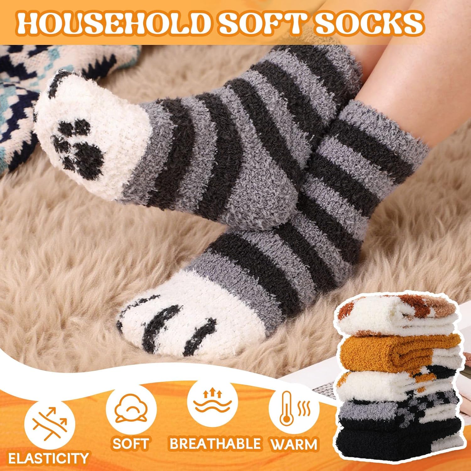 Womens Fuzzy Socks Bow Cute Animal Girls Slipper Sock Funny Winter Cozy Fluffy Warm Socks Home Sleeping - Image 4